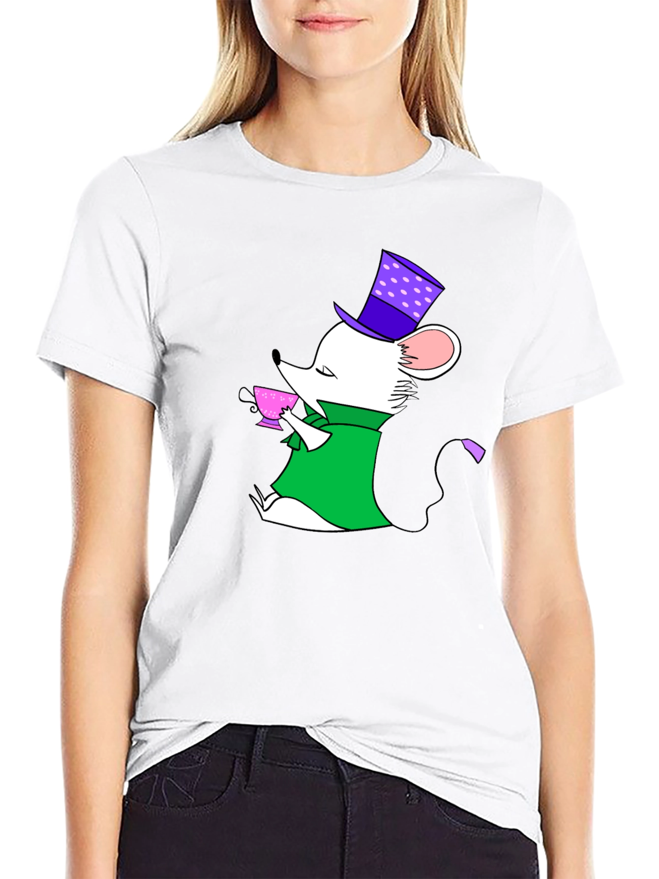 Whimsical Mouse Tea Party Black T-Shirt