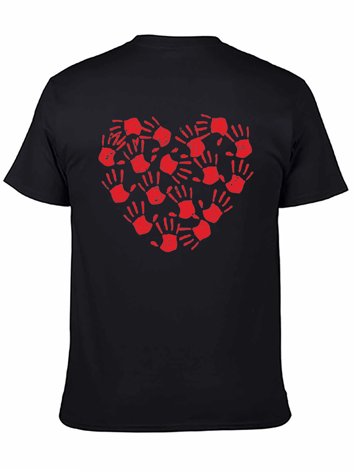 Heart Handprint T-Shirt - Black Crew Neck Tee