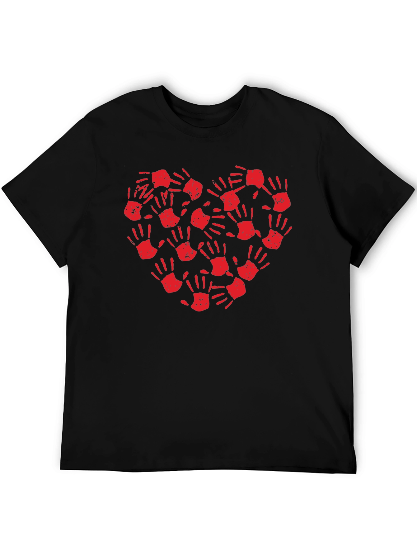 Heart Handprint T-Shirt - Black Crew Neck Tee