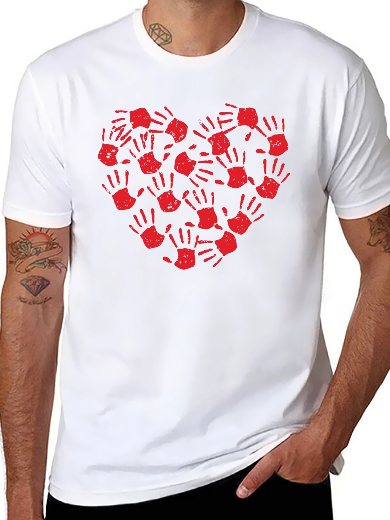 Heart Handprint T-Shirt - Black Crew Neck Tee