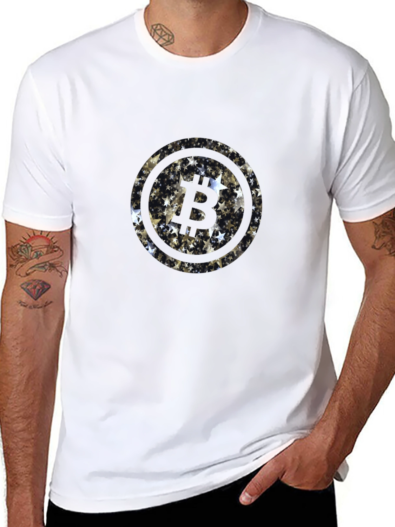 Bitcoin Stars Graphic Tee - Black Crypto T-Shirt