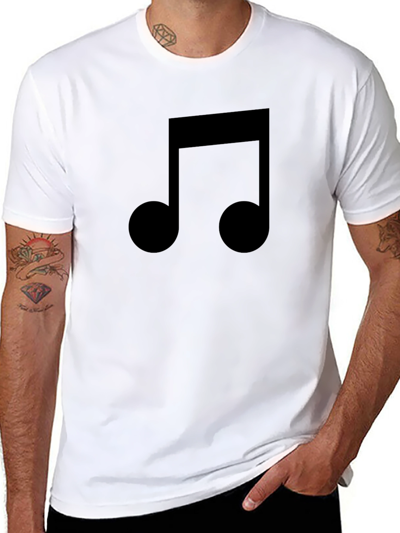 Musical Note Graphic Tee - Black Casual Cotton T-Shirt