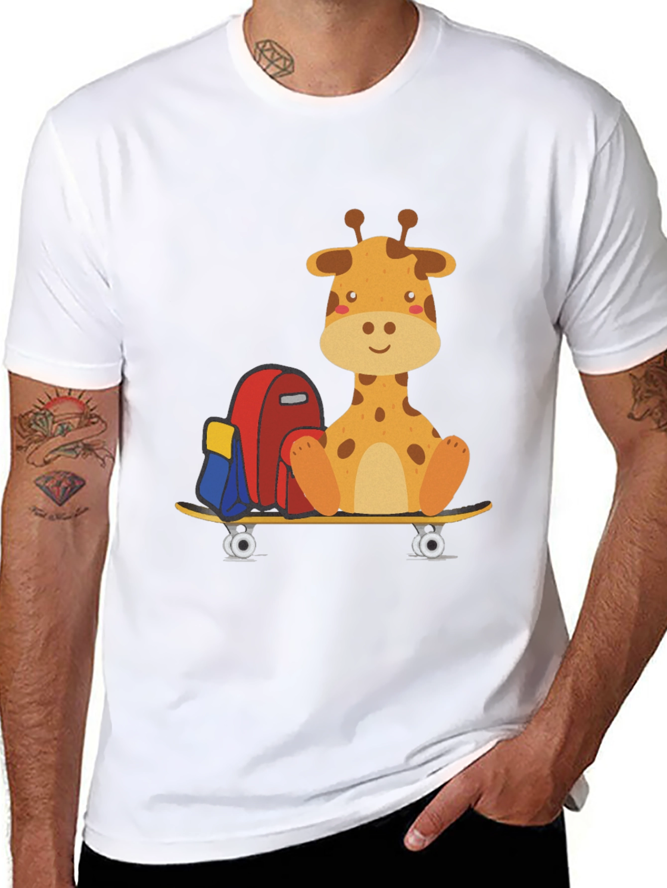 Giraffe Skateboard T-Shirt - Cool Graphic Tee