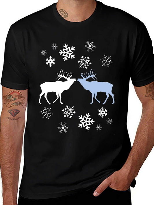 Festive Deer & Snowflake Graphic Tee - Holiday Style