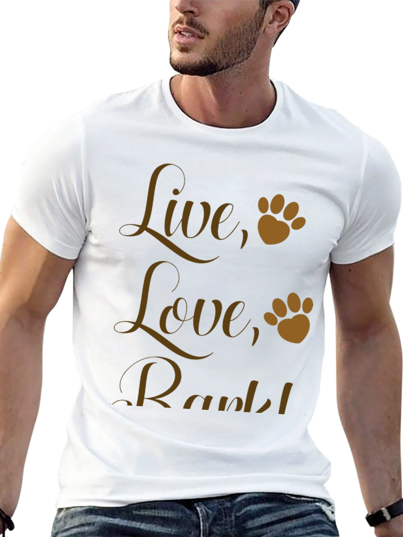 Live Love Bark! Dog Paw Print Graphic T-Shirt