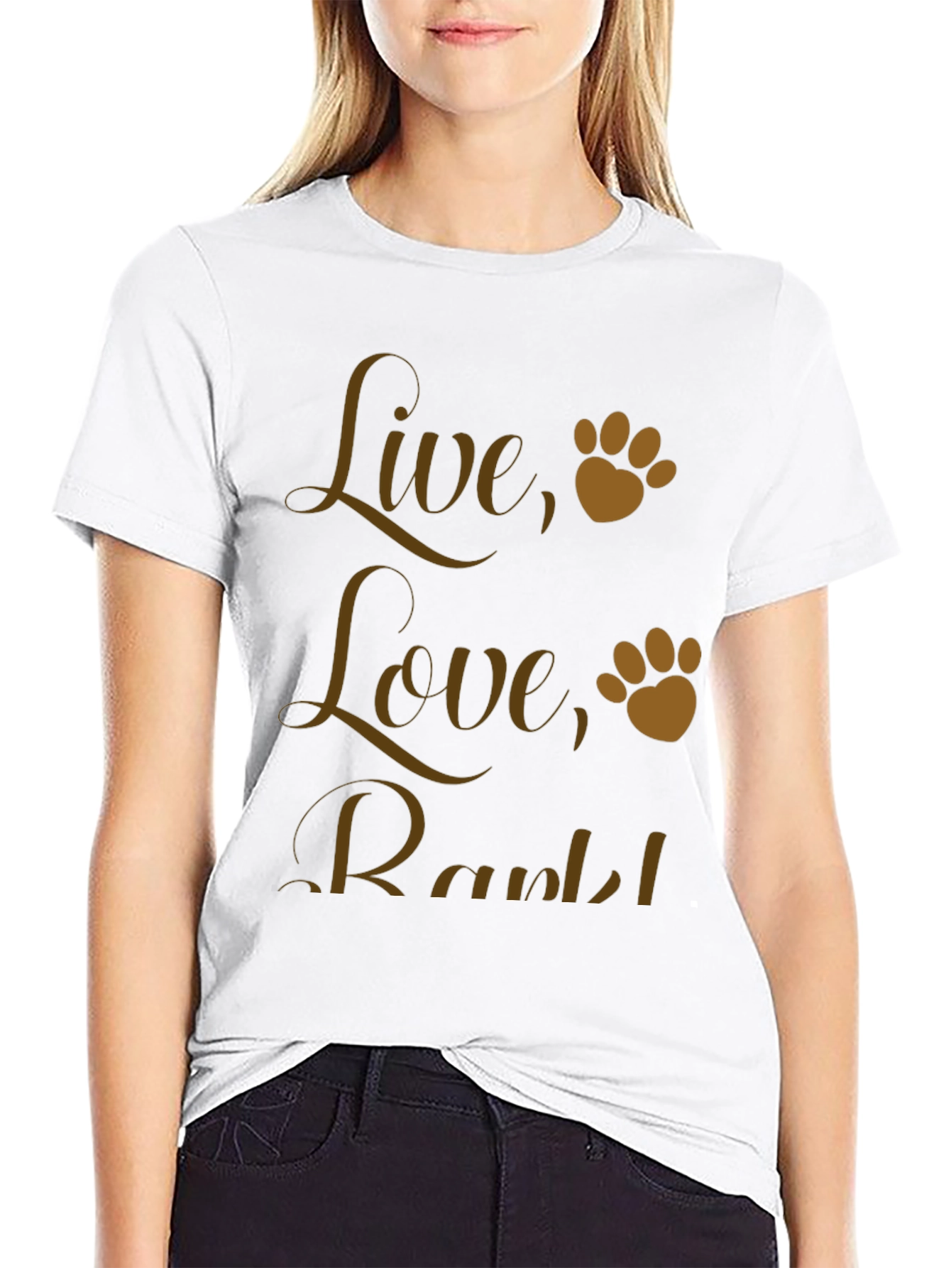 Live Love Bark! Dog Paw Print Graphic T-Shirt
