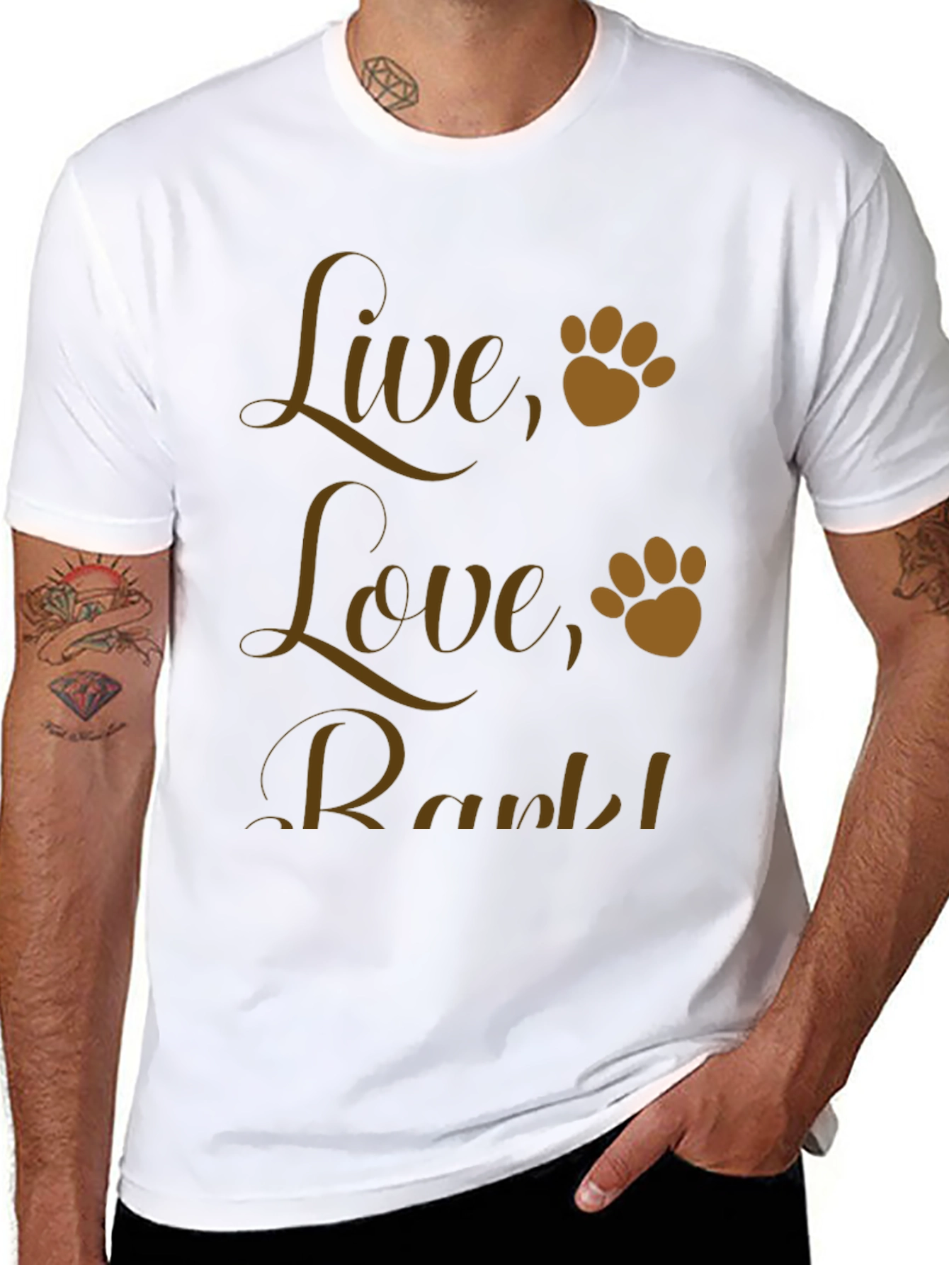 Live Love Bark! Dog Paw Print Graphic T-Shirt