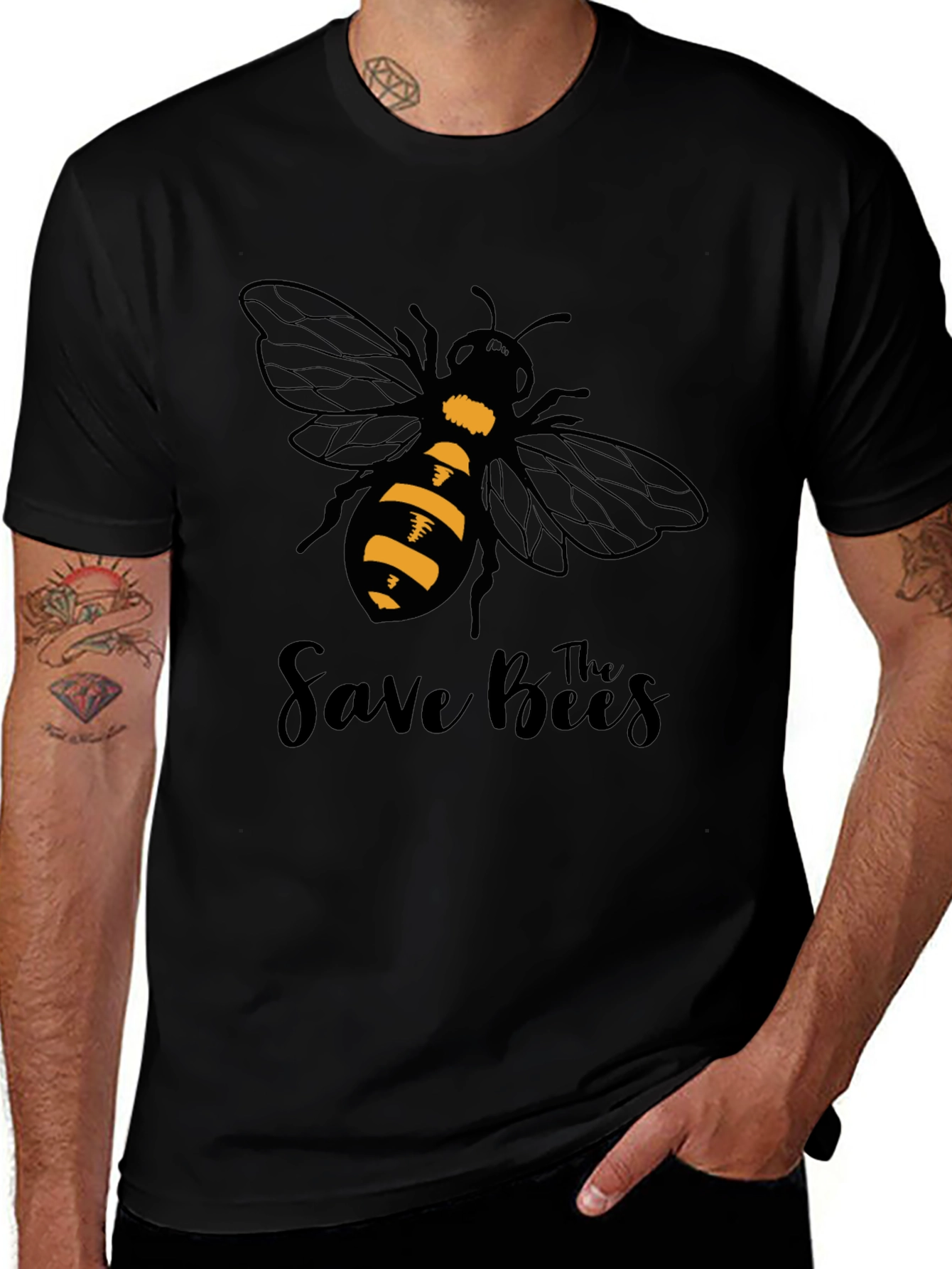 Save the Bees Graphic T-Shirt - Black Cotton Tee