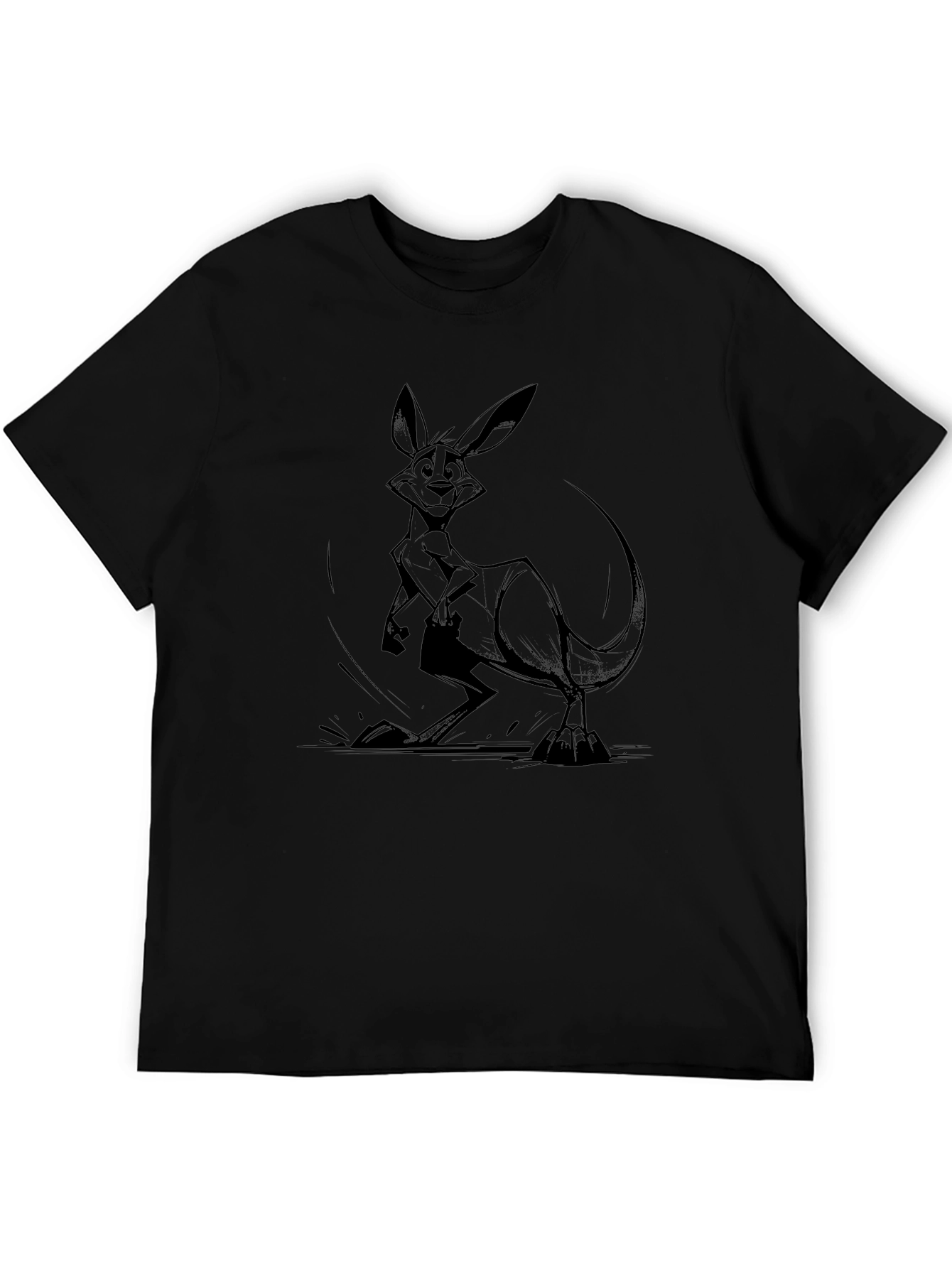 Kangaroo Graphic Tee - Black Cotton T-Shirt