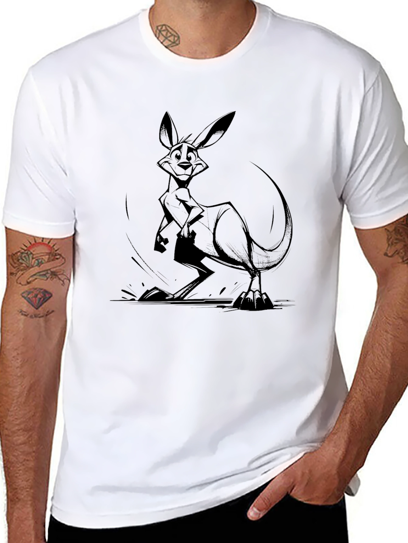 Kangaroo Graphic Tee - Black Cotton T-Shirt