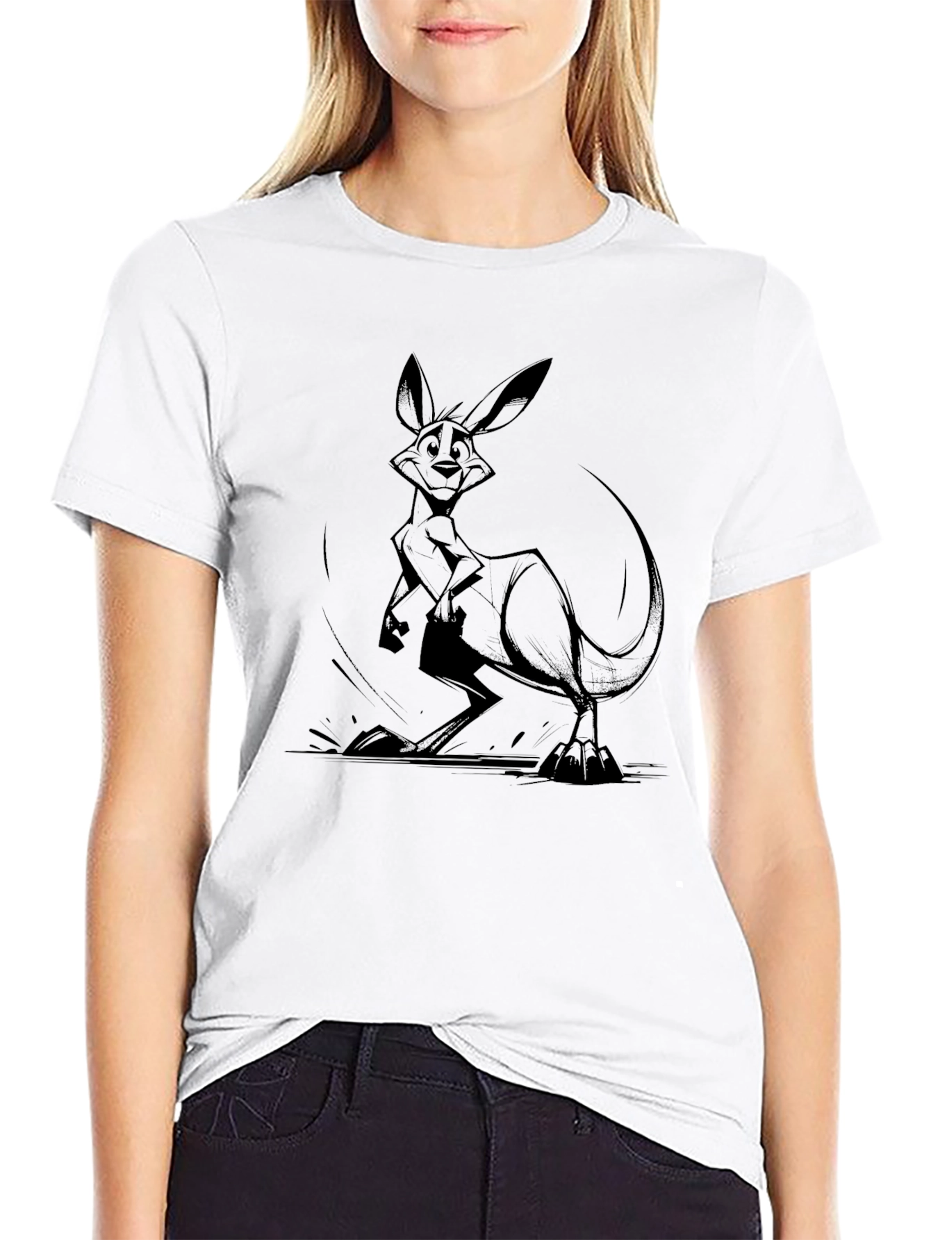 Kangaroo Graphic Tee - Black Cotton T-Shirt