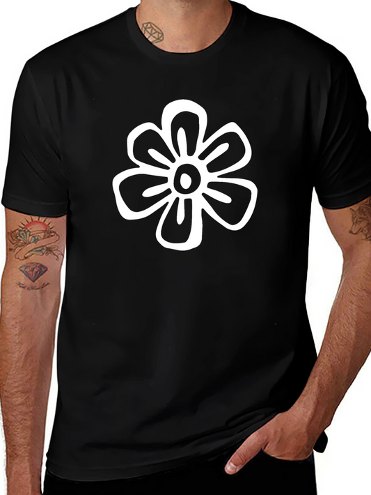 Black T-Shirt with White Flower Graphic