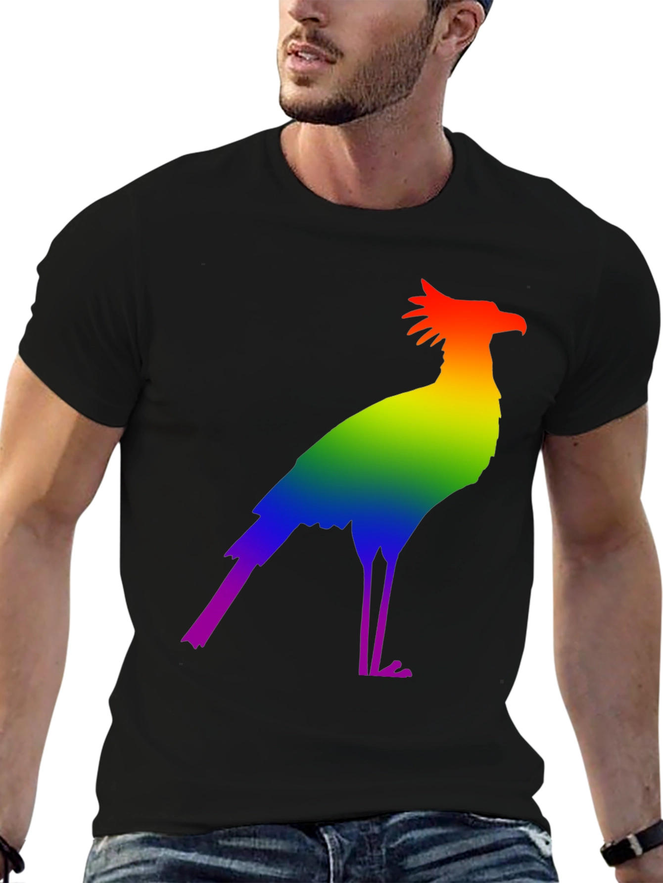 Rainbow Secretary Bird Graphic Tee - Stylish Pride Shirt