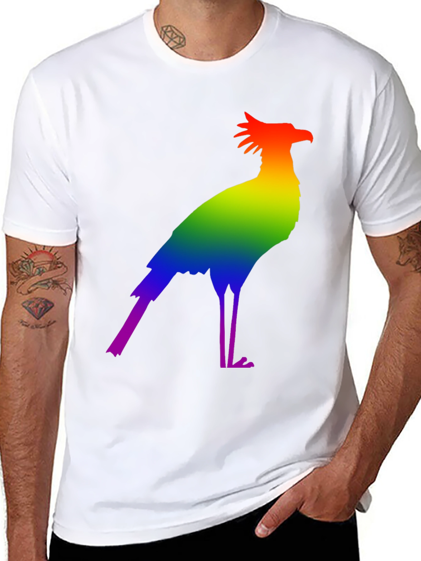 Rainbow Secretary Bird Graphic Tee - Stylish Pride Shirt