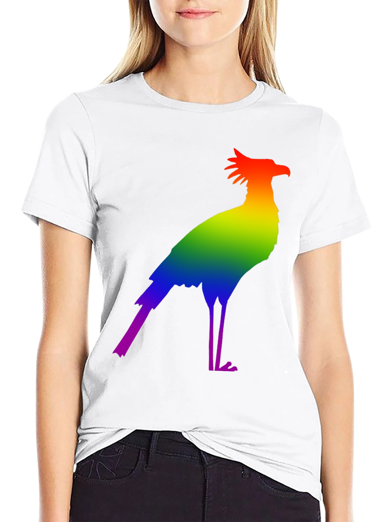Rainbow Secretary Bird Graphic Tee - Stylish Pride Shirt