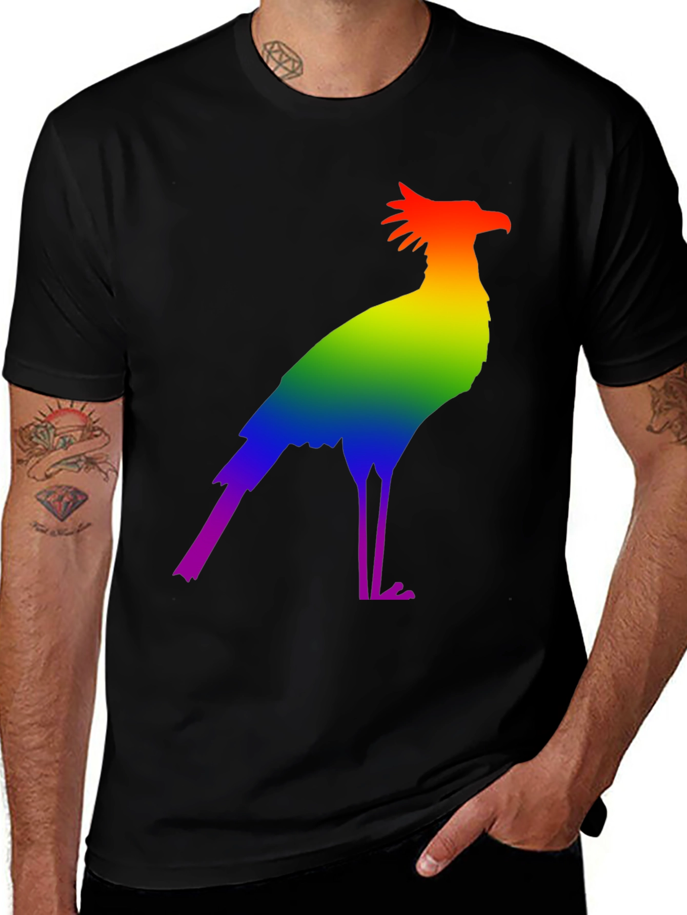 Rainbow Secretary Bird Graphic Tee - Stylish Pride Shirt