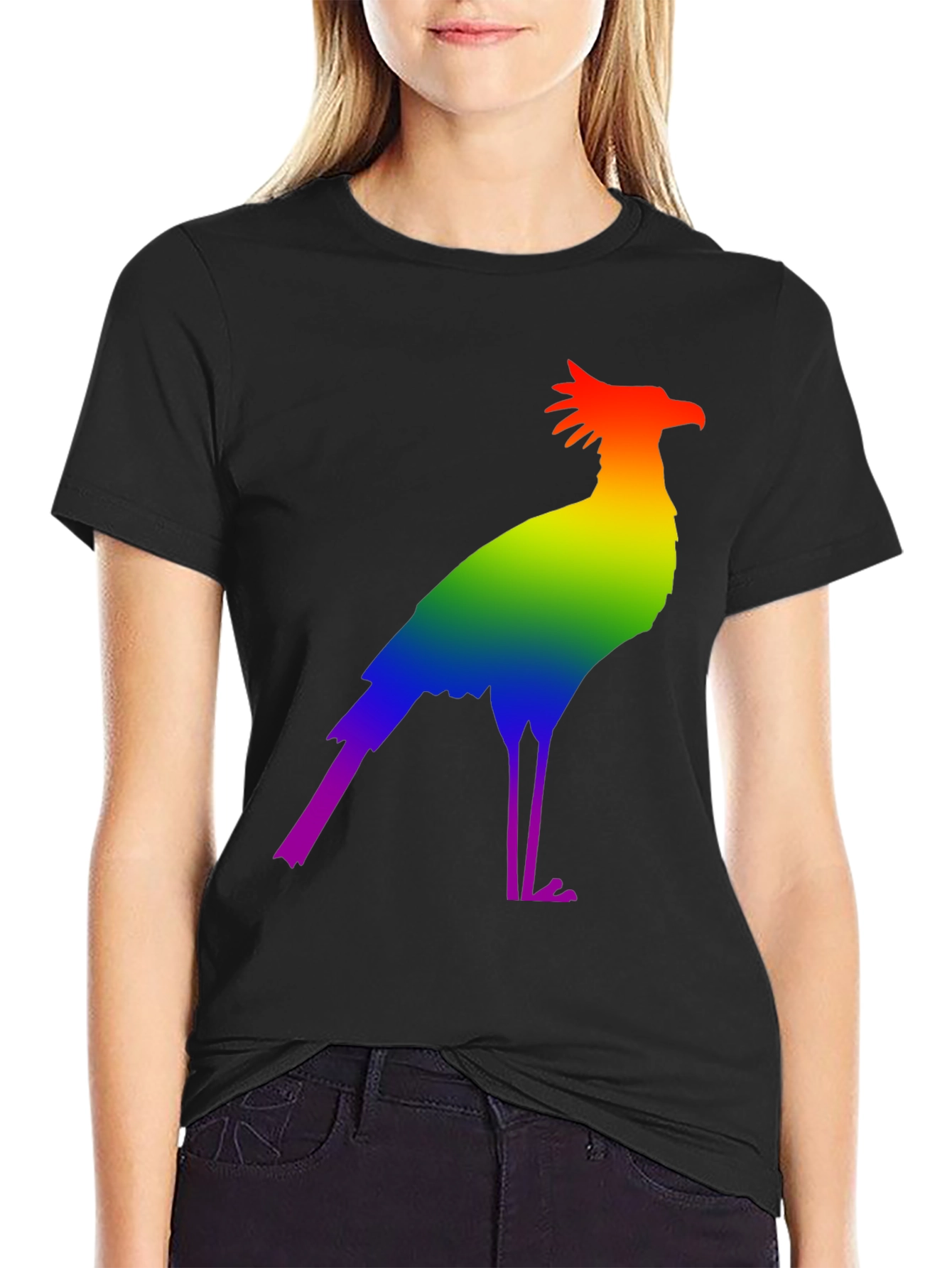 Rainbow Secretary Bird Graphic Tee - Stylish Pride Shirt