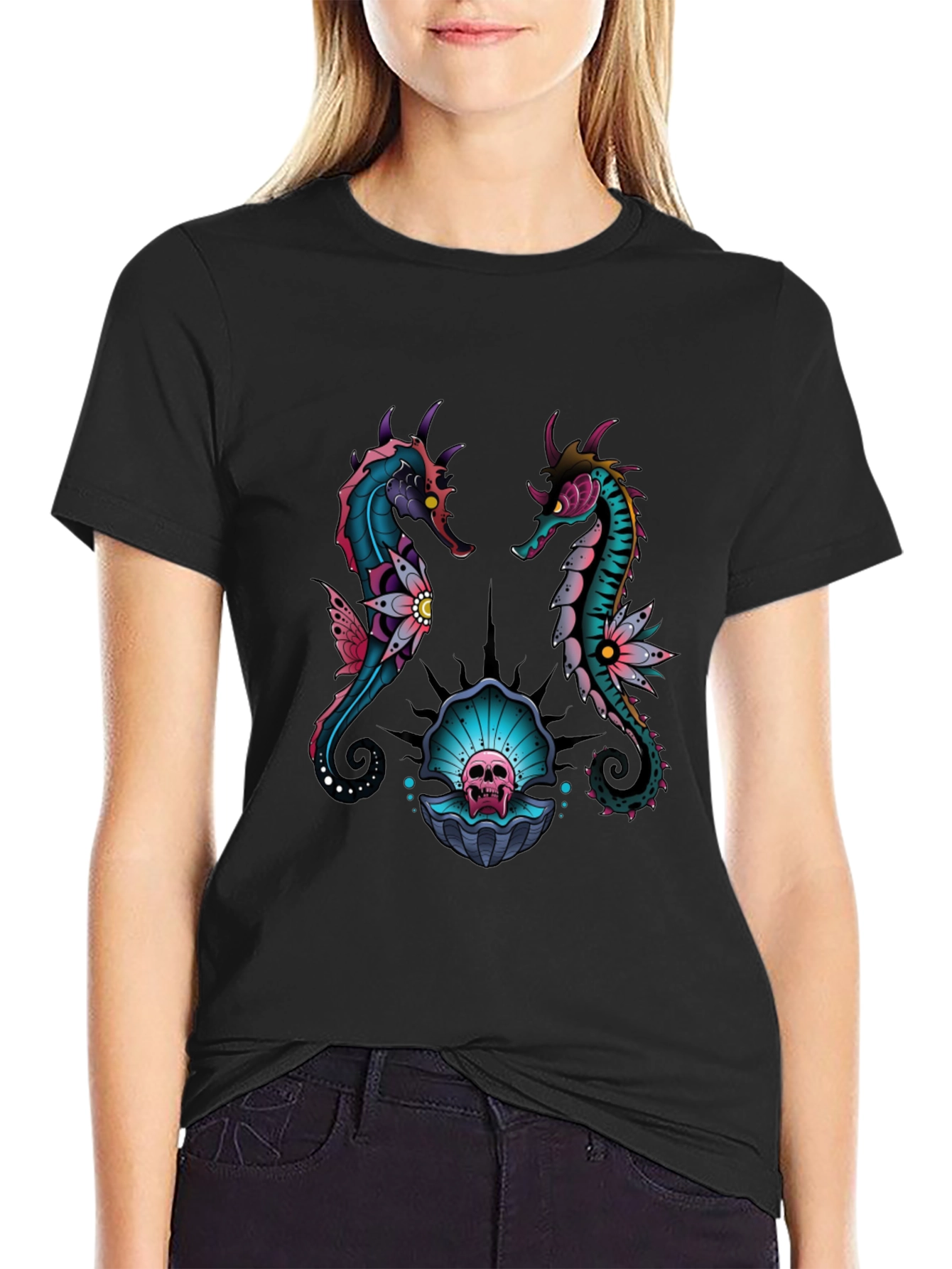 Skull Seahorse Graphic Tee - Unique Design
