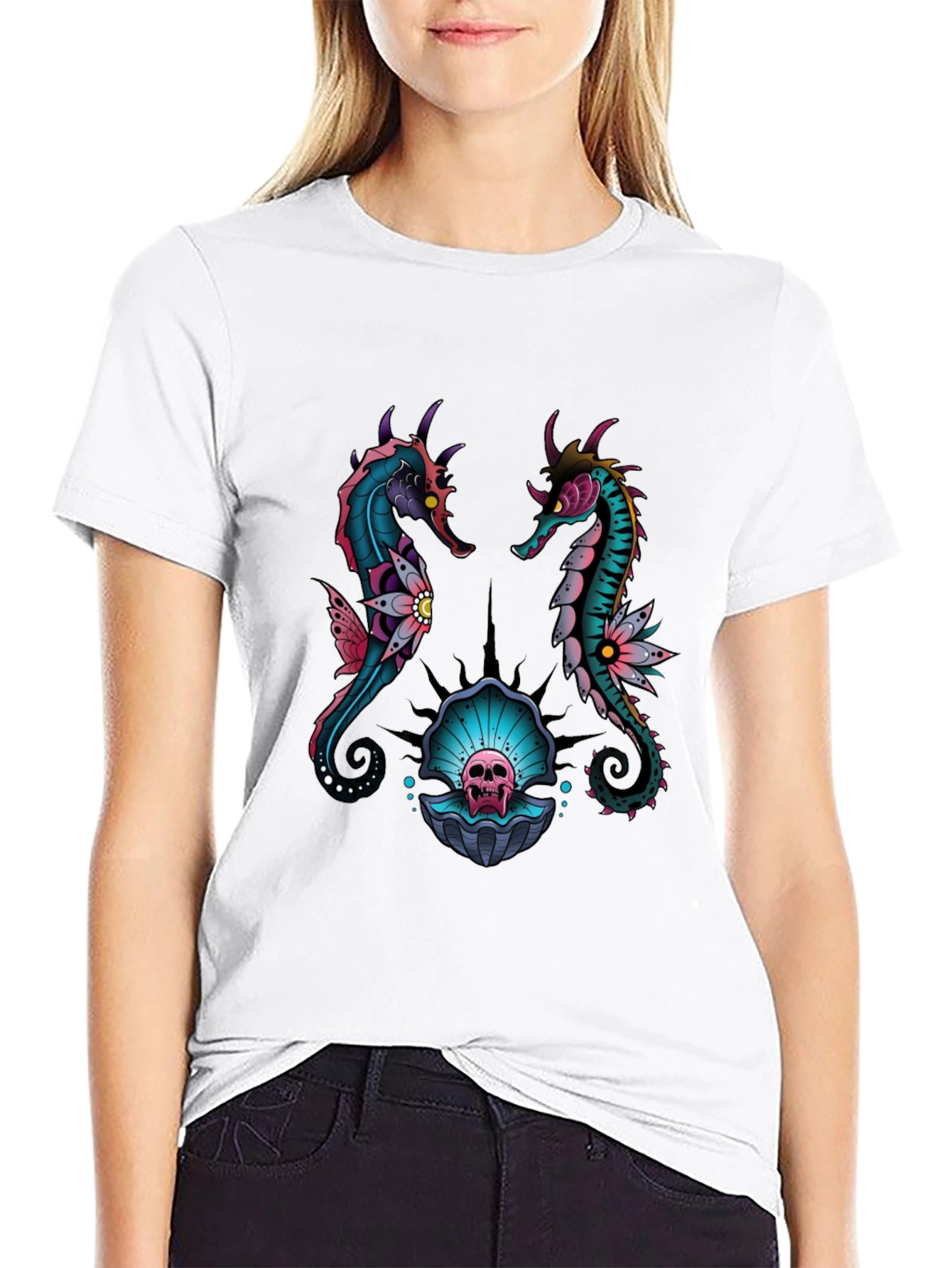 Skull Seahorse Graphic Tee - Unique Design