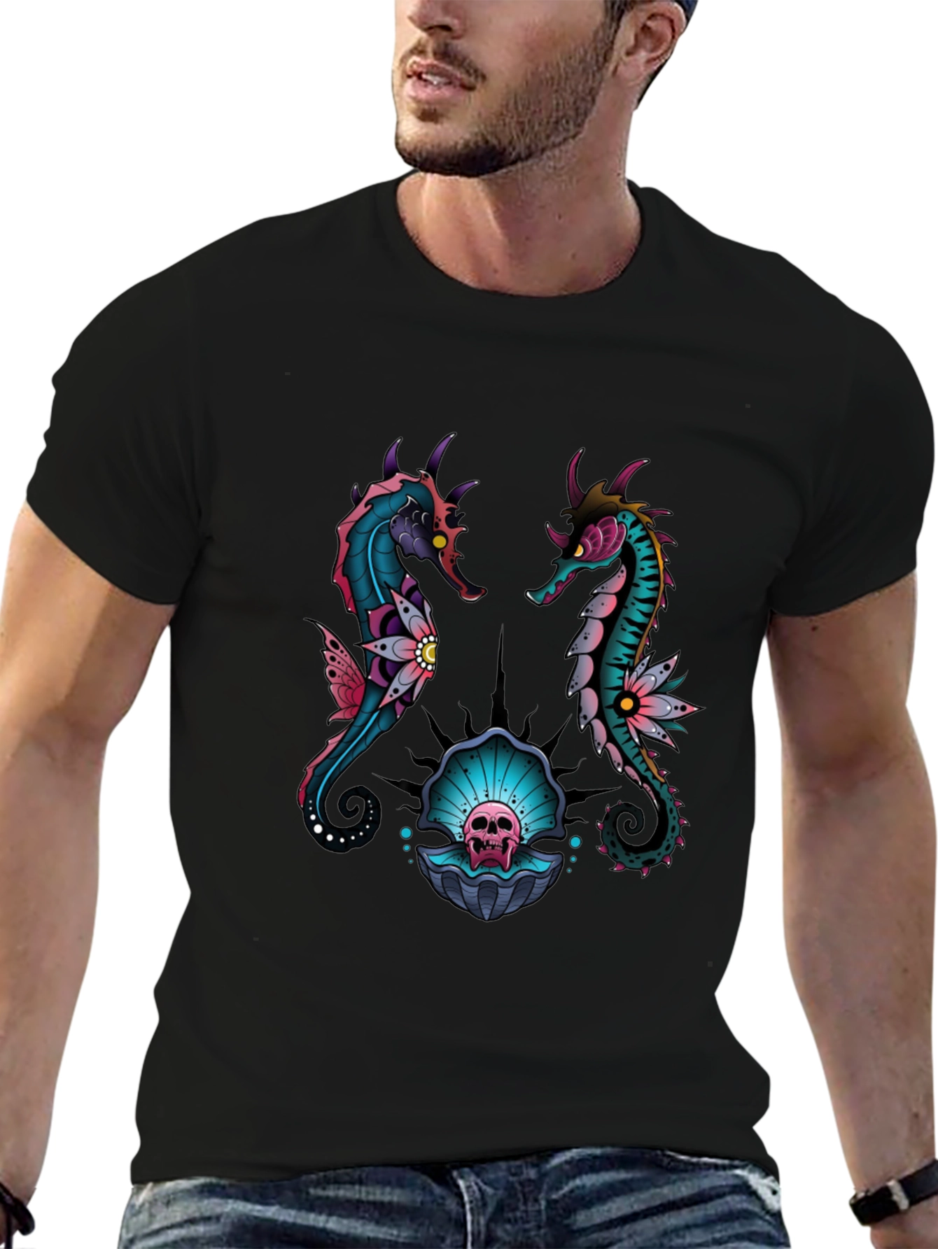 Skull Seahorse Graphic Tee - Unique Design