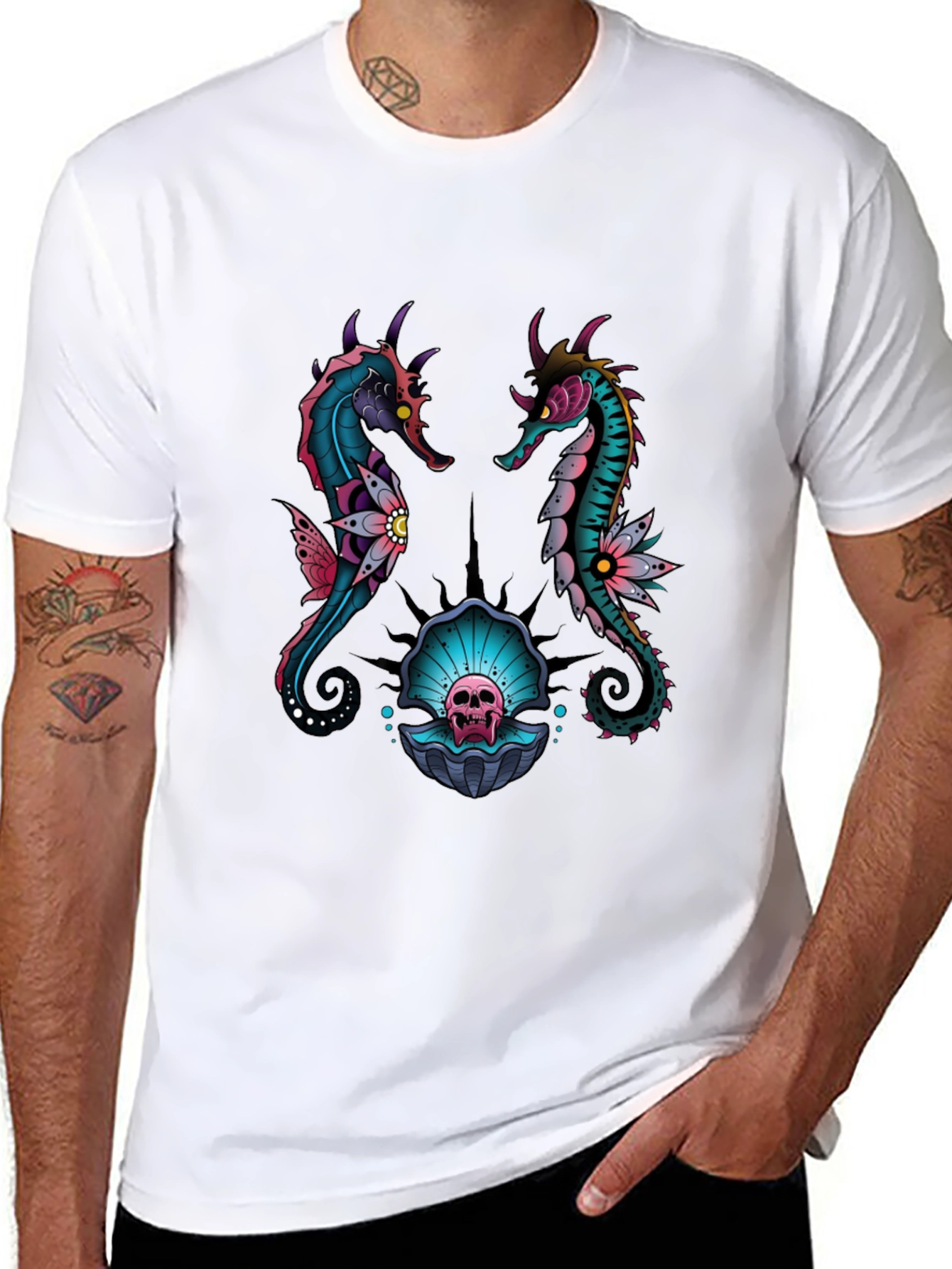 Skull Seahorse Graphic Tee - Unique Design
