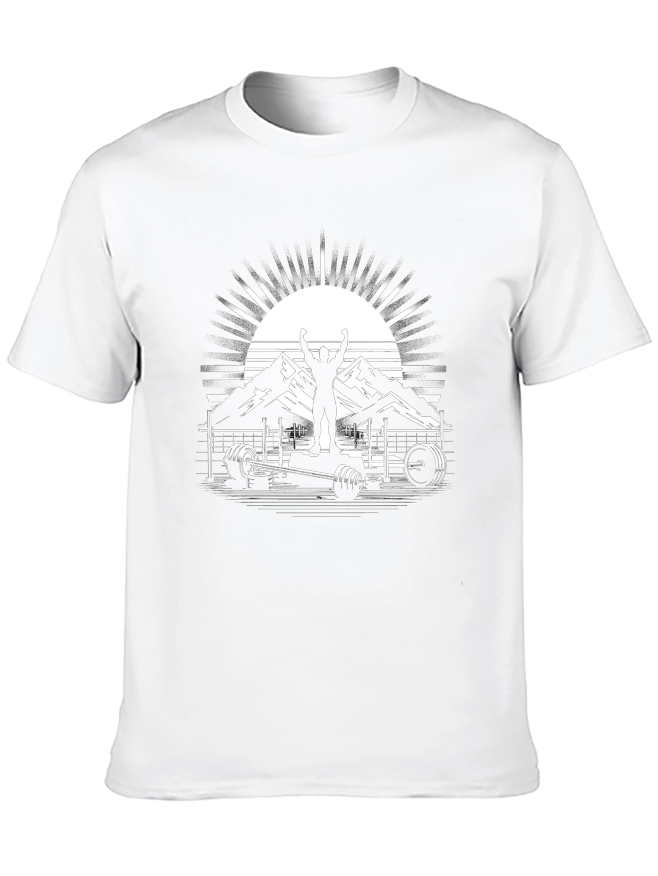 Motivational Gym T-Shirt - Weightlifting & Mountain Design