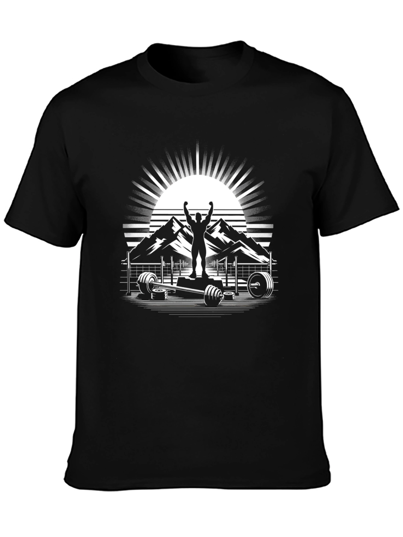 Motivational Gym T-Shirt - Weightlifting & Mountain Design
