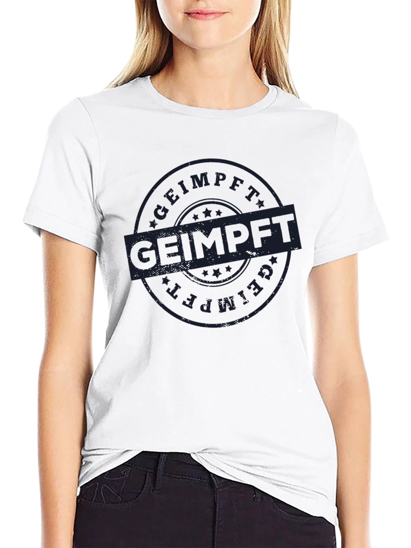 Geimpft T-Shirt - Black Cotton Vaccinated Tee
