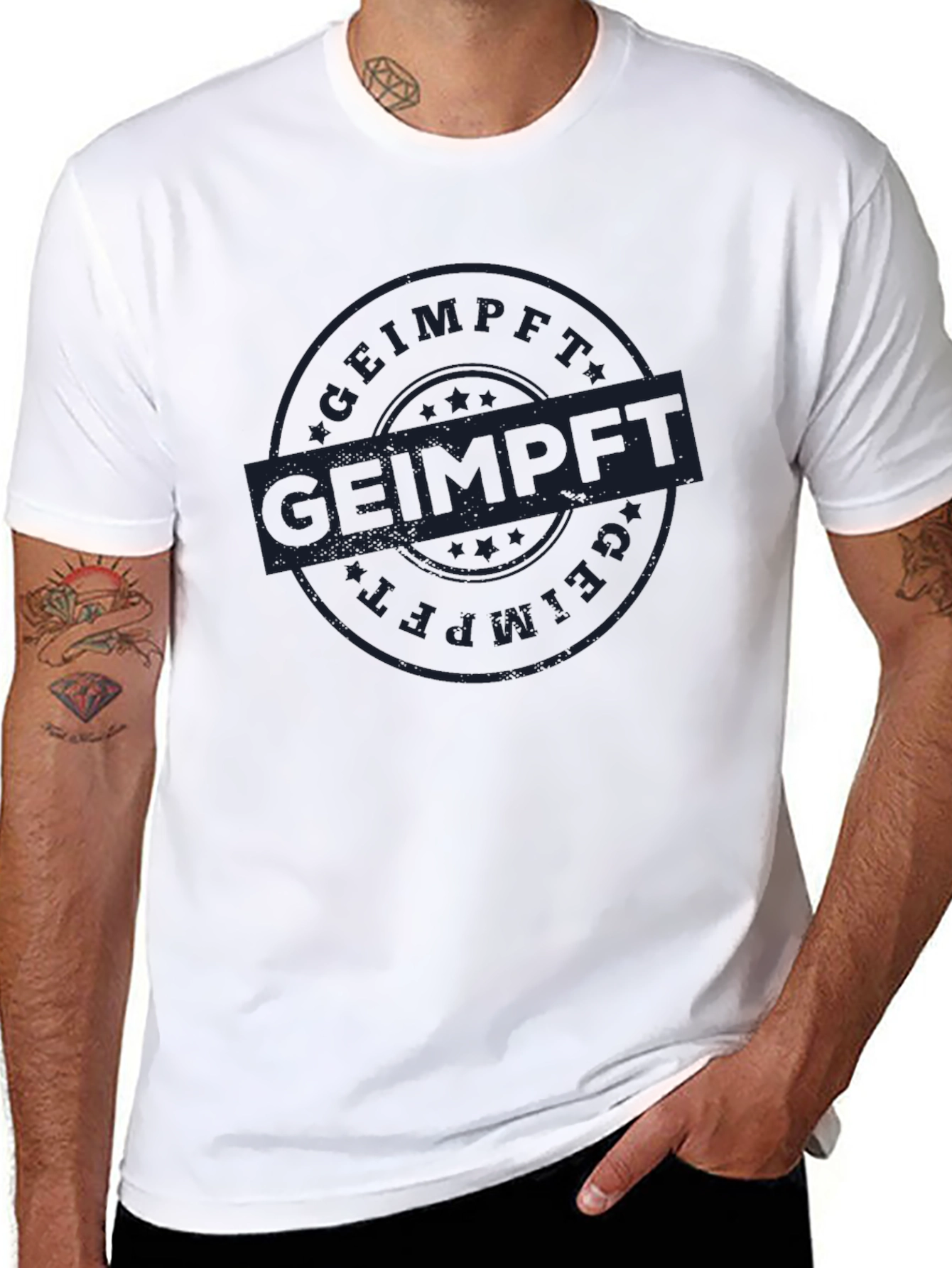 Geimpft T-Shirt - Black Cotton Vaccinated Tee