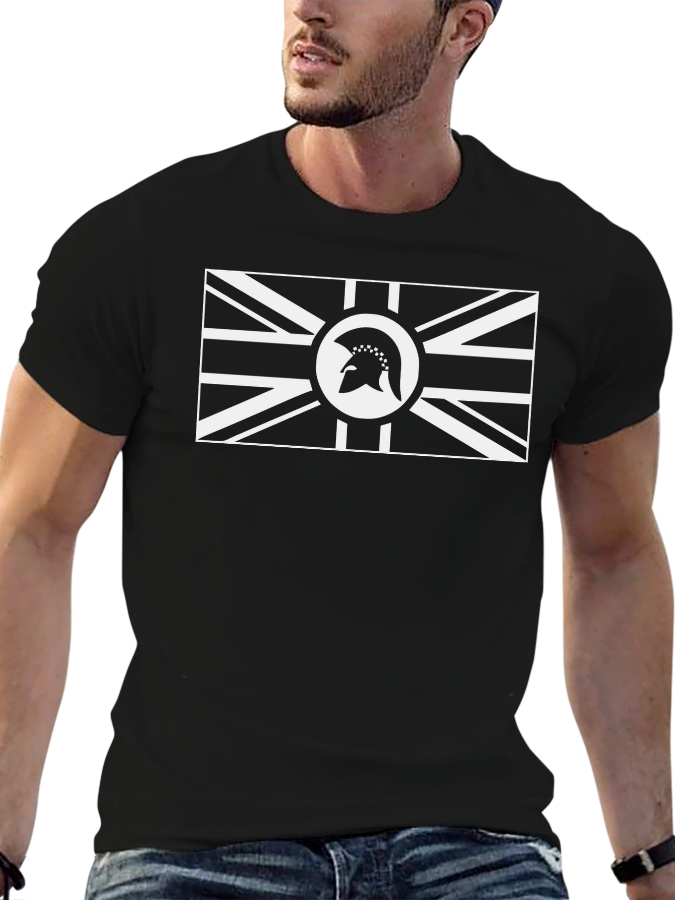 Union Jack Spartan Helmet Graphic T-Shirt - Black