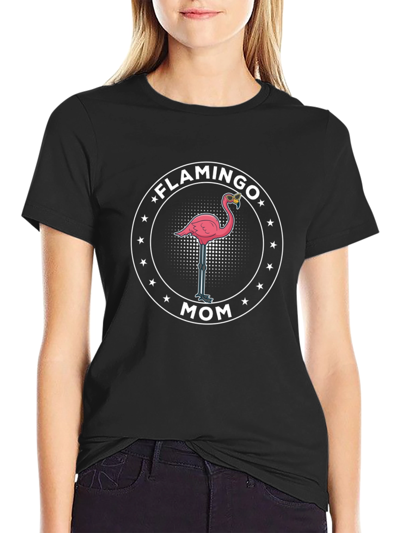 Flamingo Mom T-Shirt - Black Cotton Tee