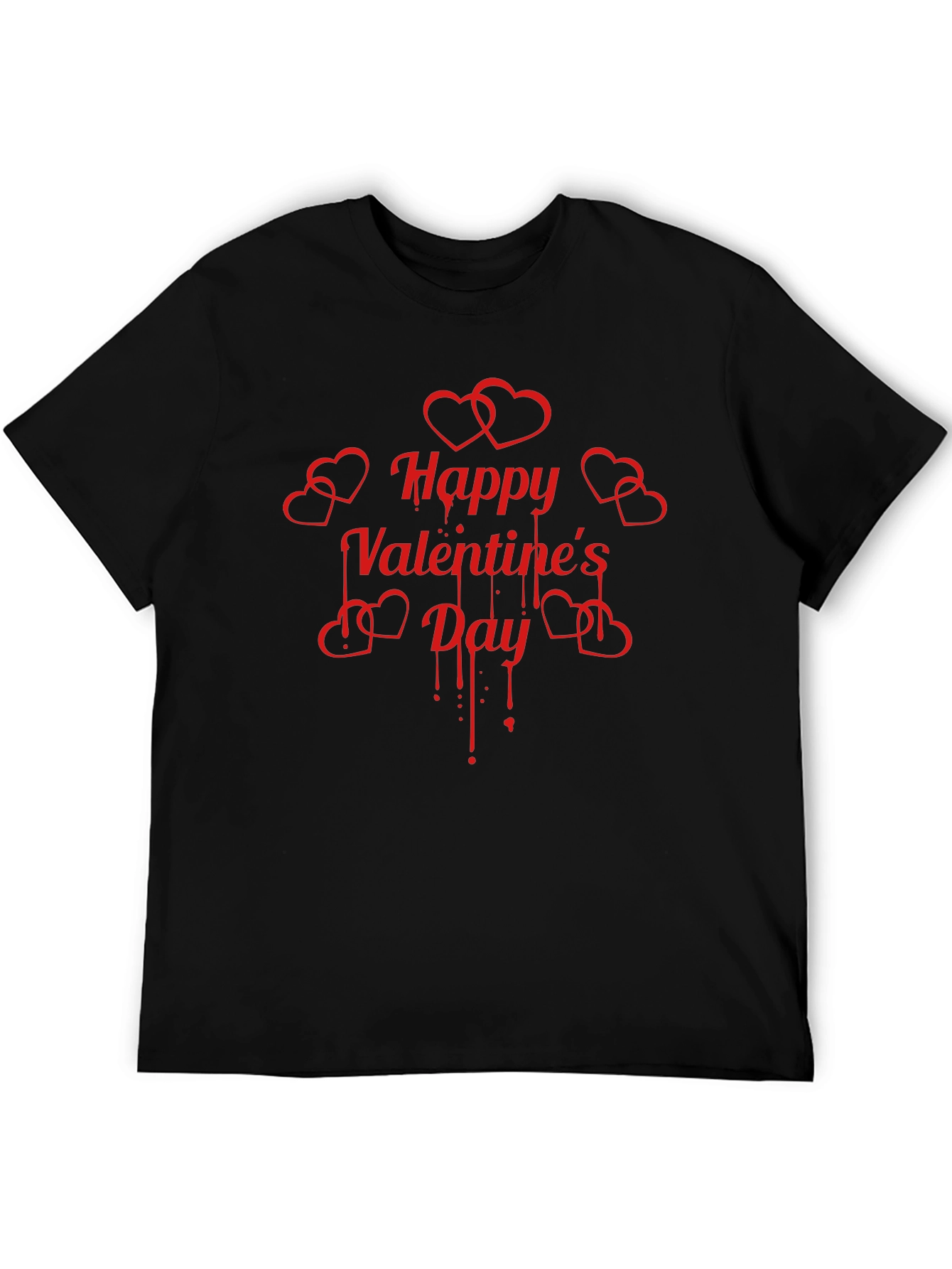 Happy Valentines Day Red Heart Drip Black T-Shirt