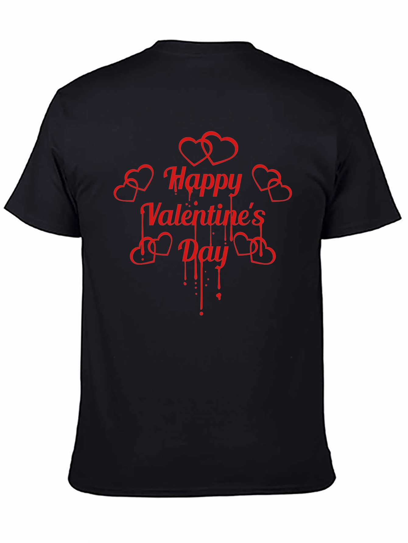 Happy Valentines Day Red Heart Drip Black T-Shirt