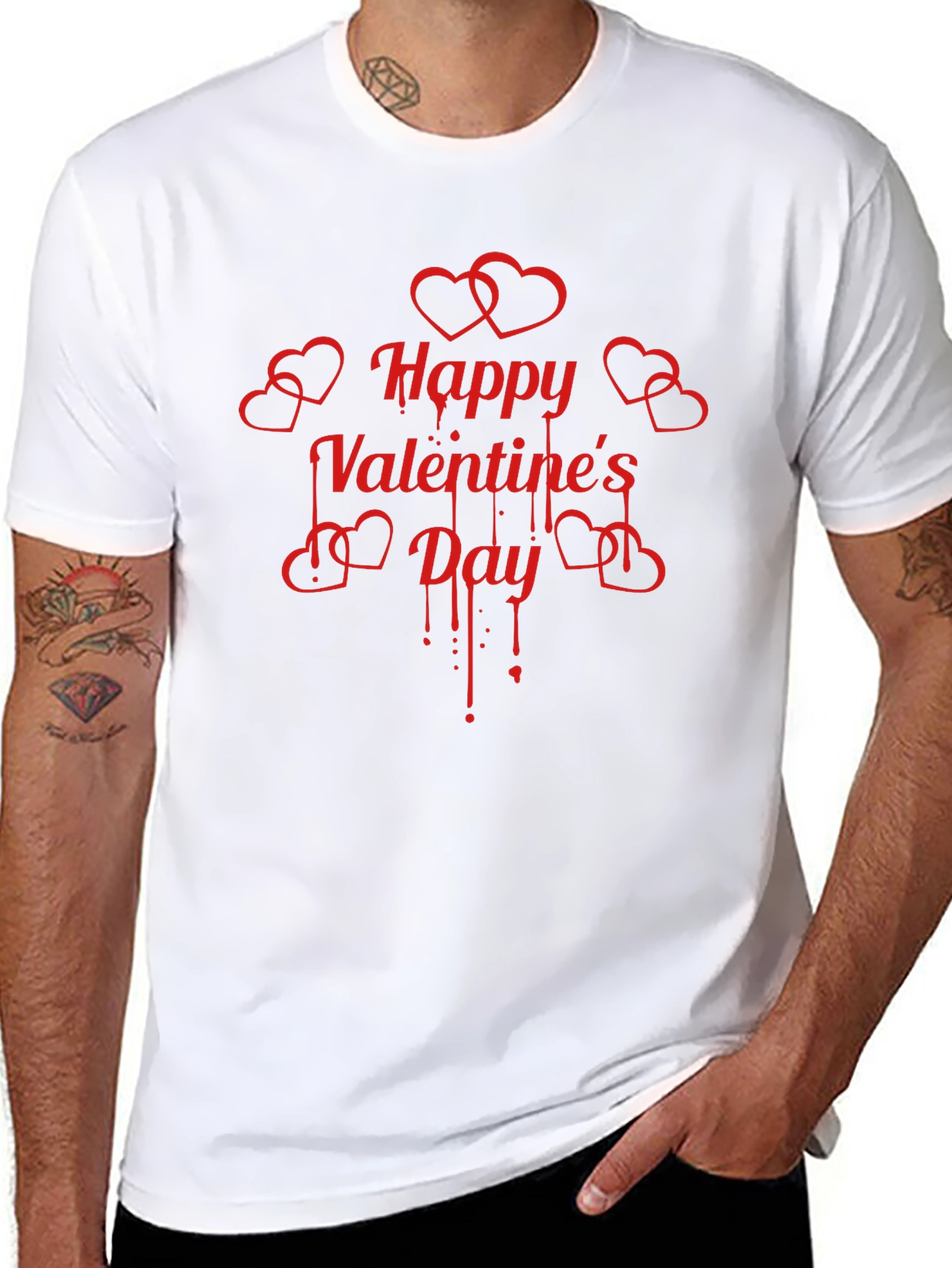 Happy Valentines Day Red Heart Drip Black T-Shirt