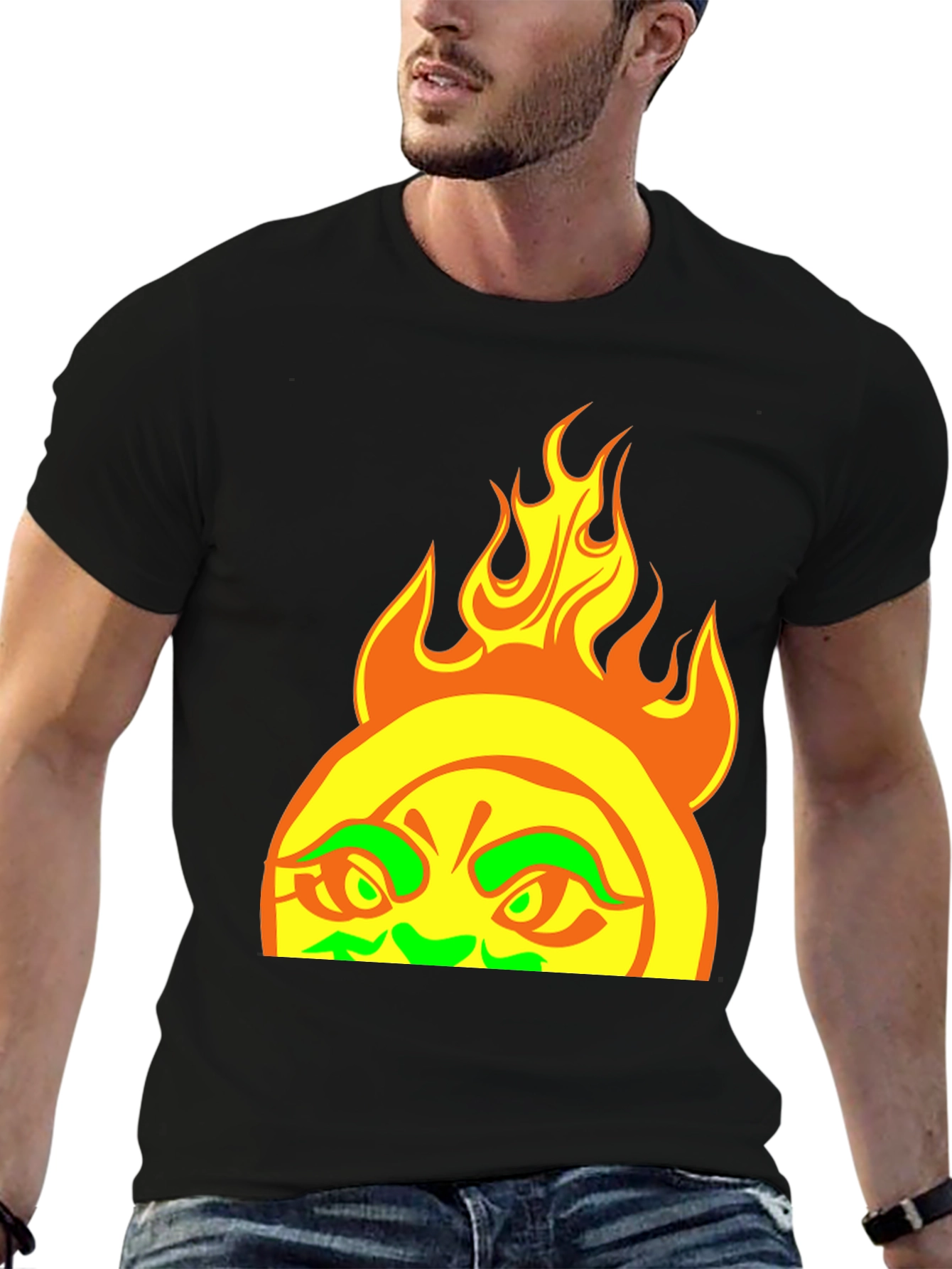 Fiery Sun Graphic Tee - Bold Black T-Shirt