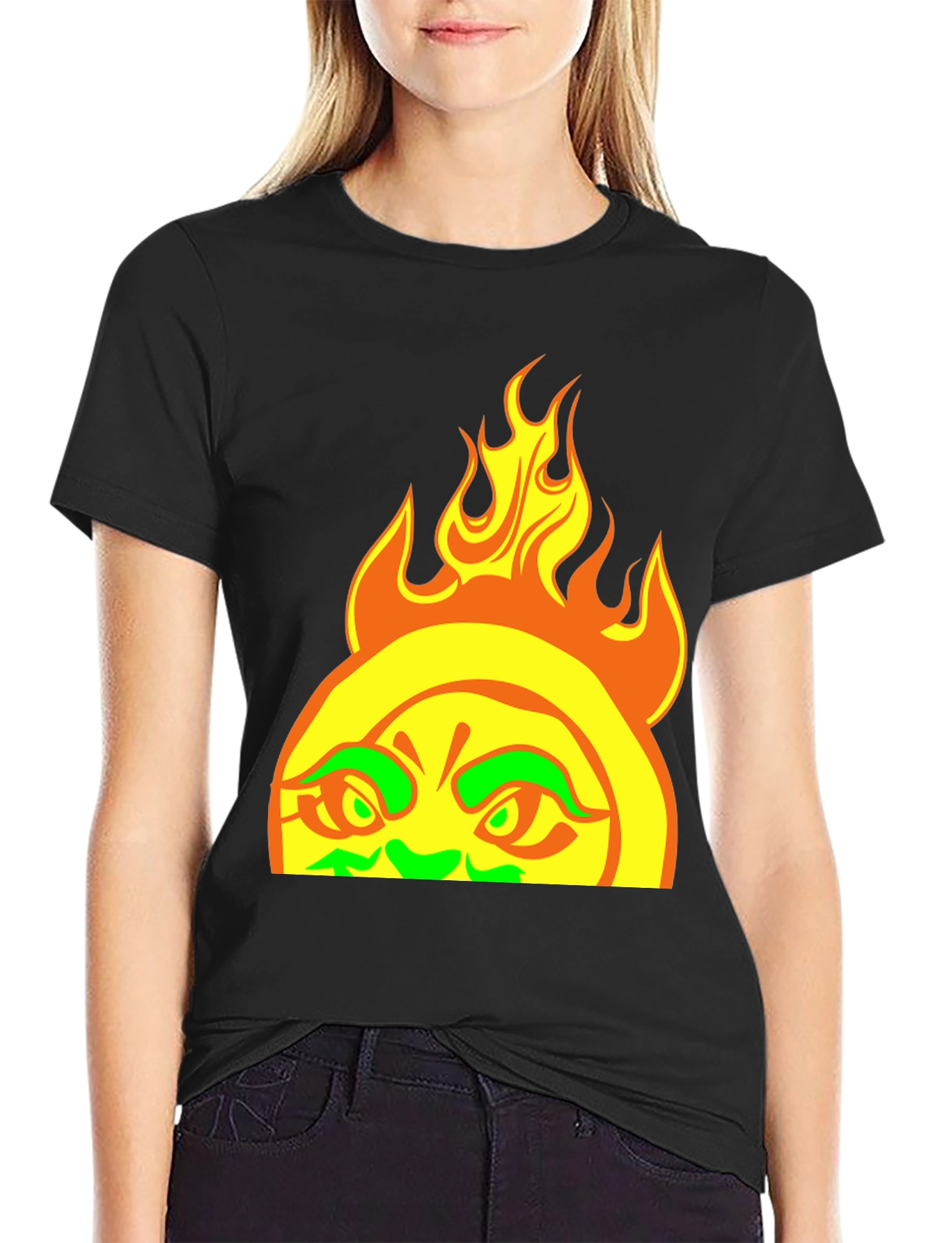 Fiery Sun Graphic Tee - Bold Black T-Shirt