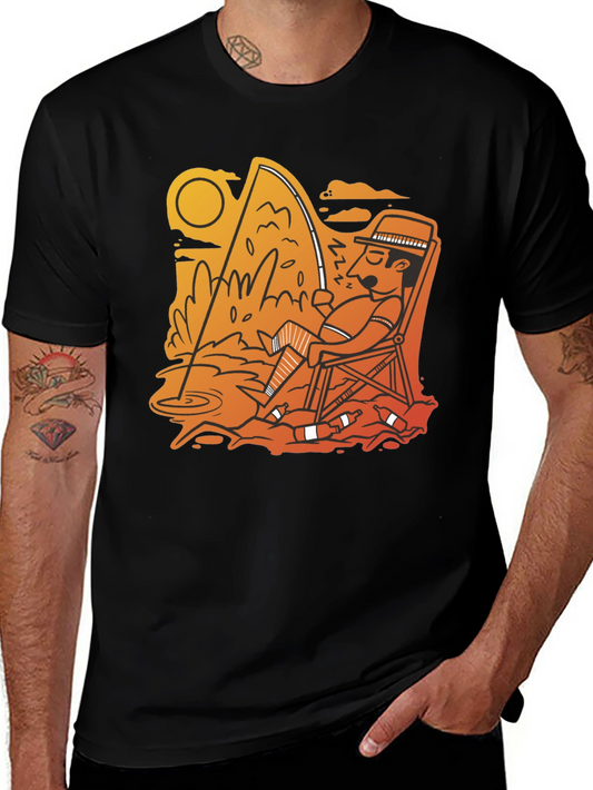 Fishing Time Black T-Shirt Casual Tee