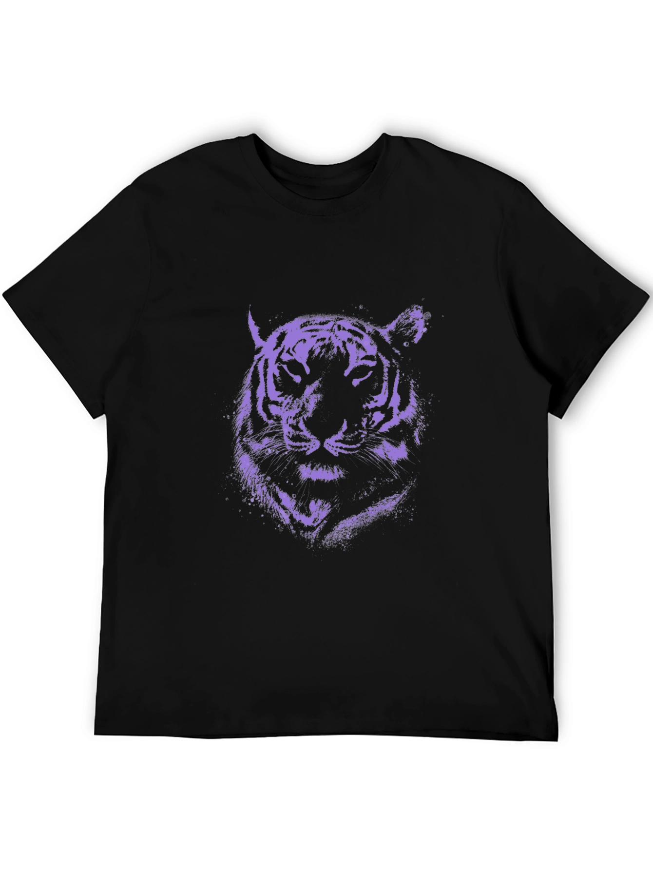 Purple Tiger Graphic Print Black T-Shirt