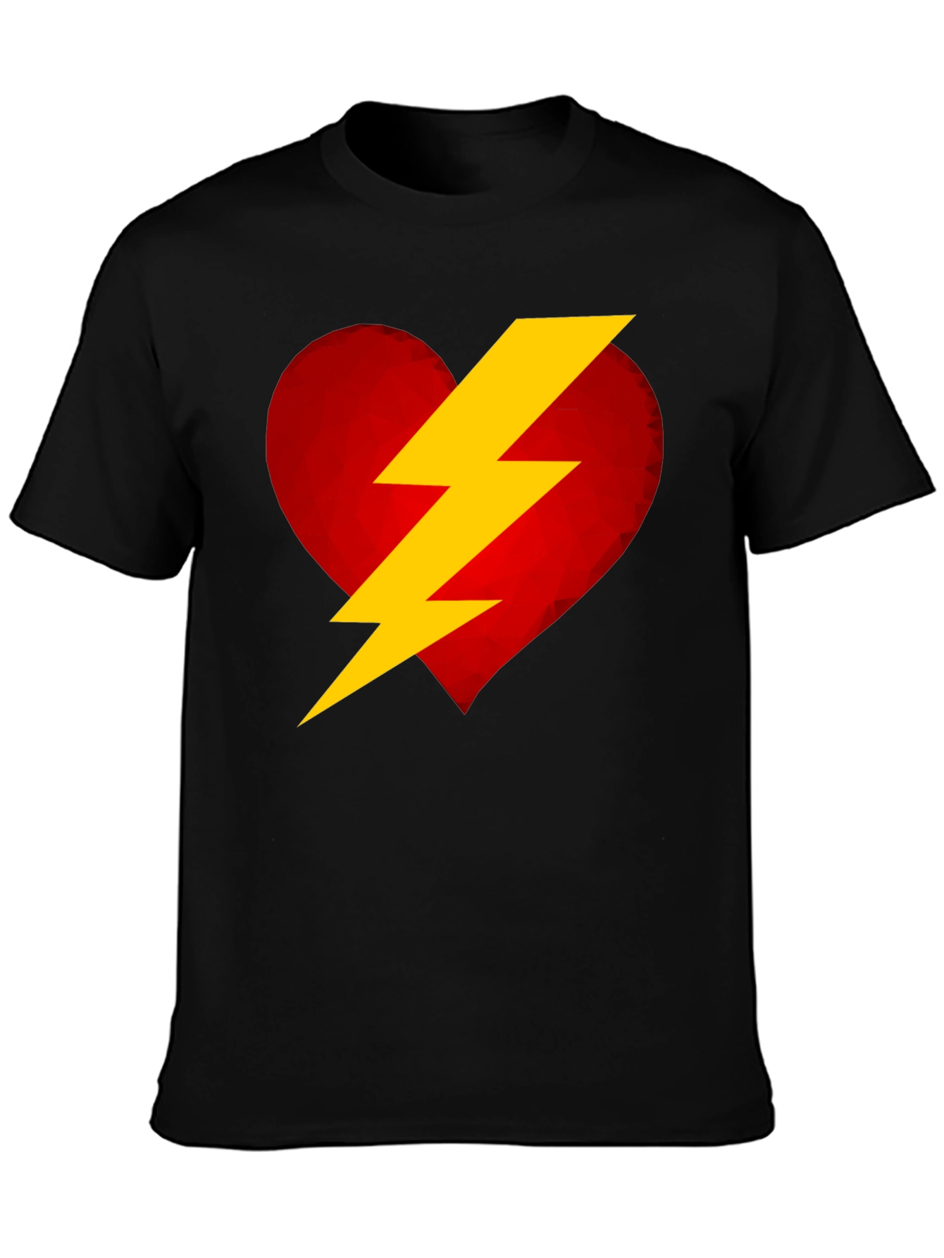 Heart Lightning Bolt Graphic Tee - Black Cotton T-Shirt