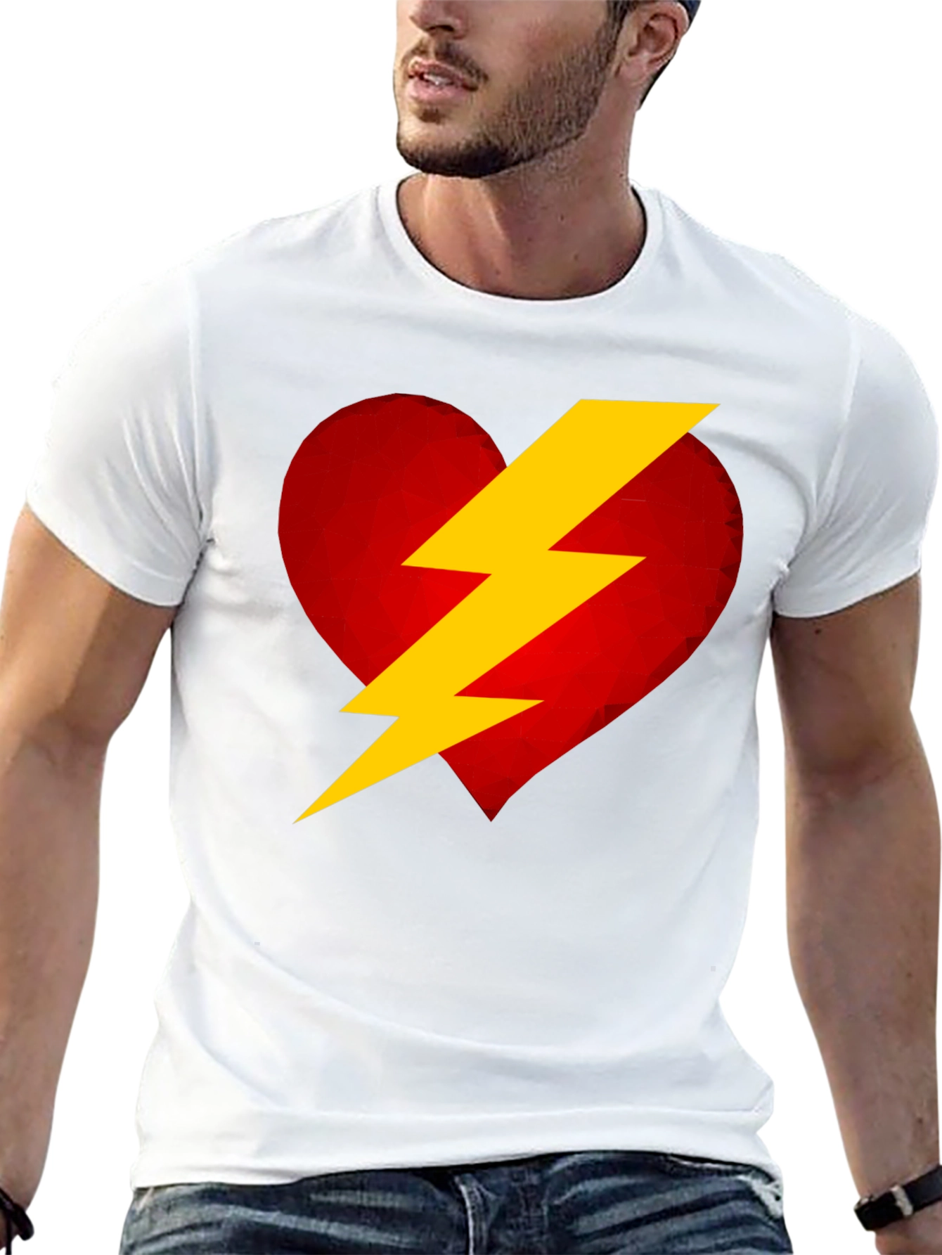 Heart Lightning Bolt Graphic Tee - Black Cotton T-Shirt
