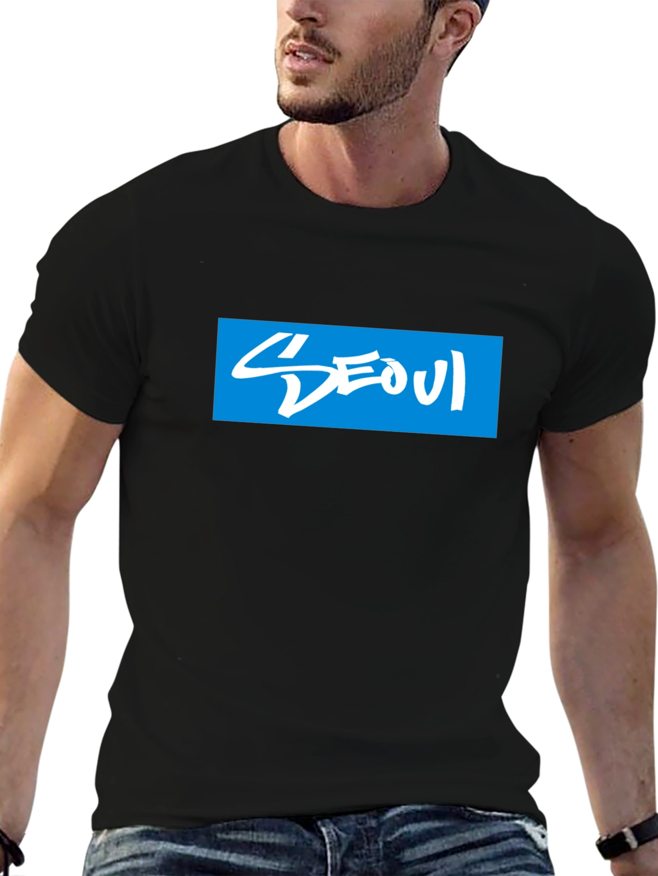 Seoul T-Shirt Graphic Print Blue & White