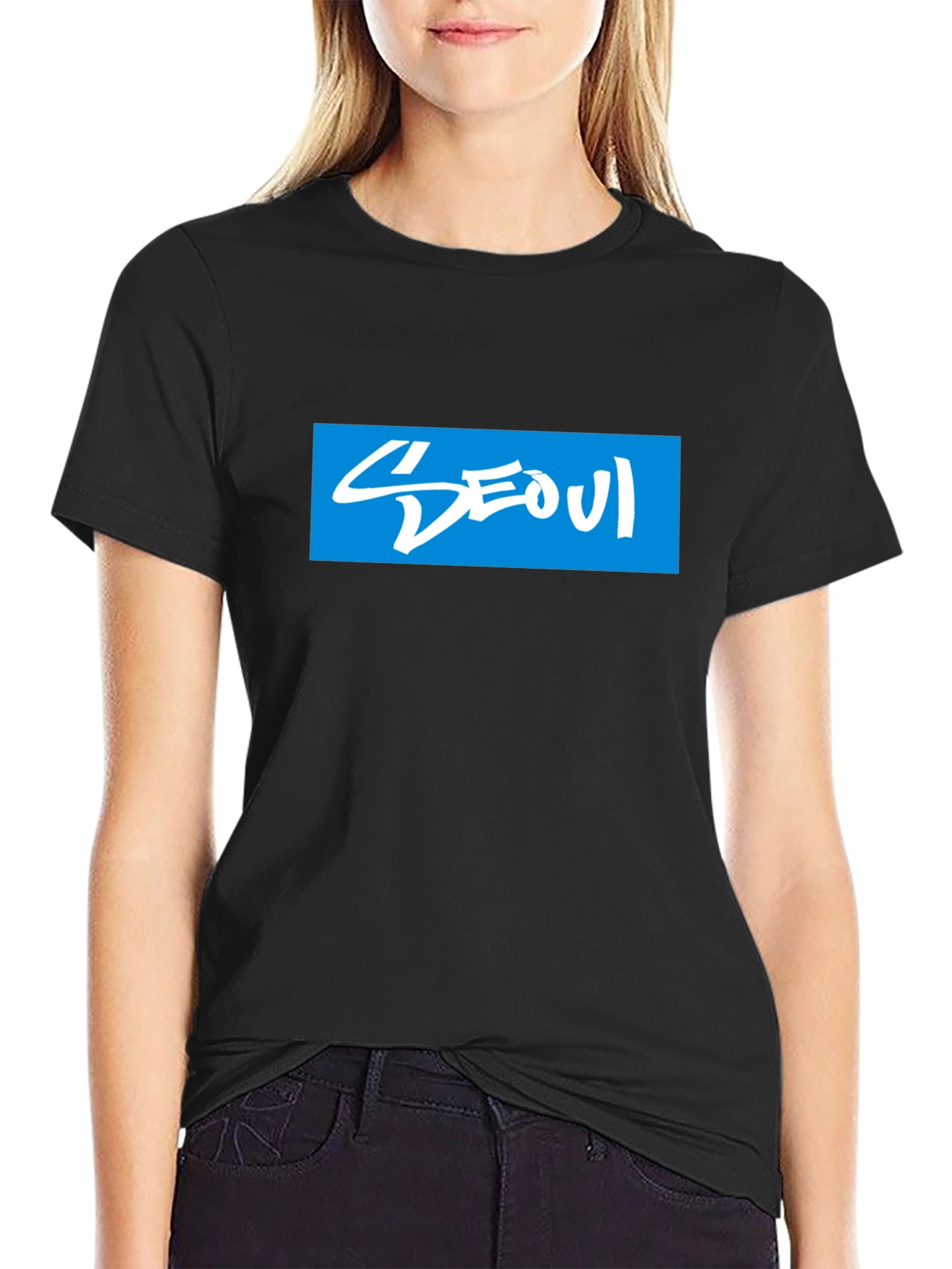 Seoul T-Shirt Graphic Print Blue & White