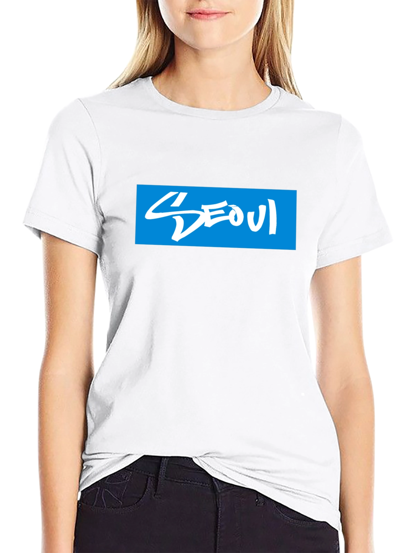 Seoul T-Shirt Graphic Print Blue & White