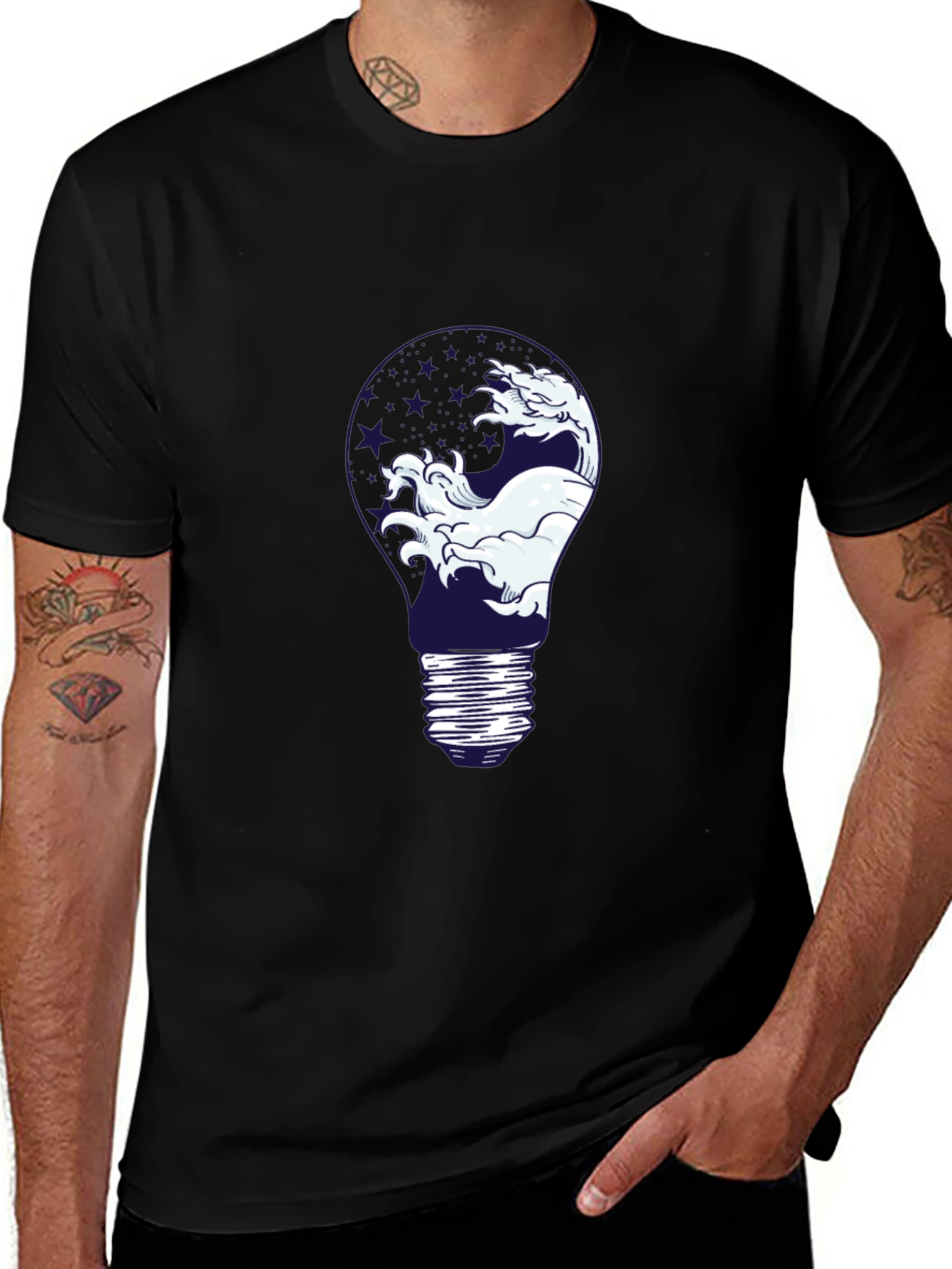 Wave Lightbulb Graphic Tee - Black Cotton