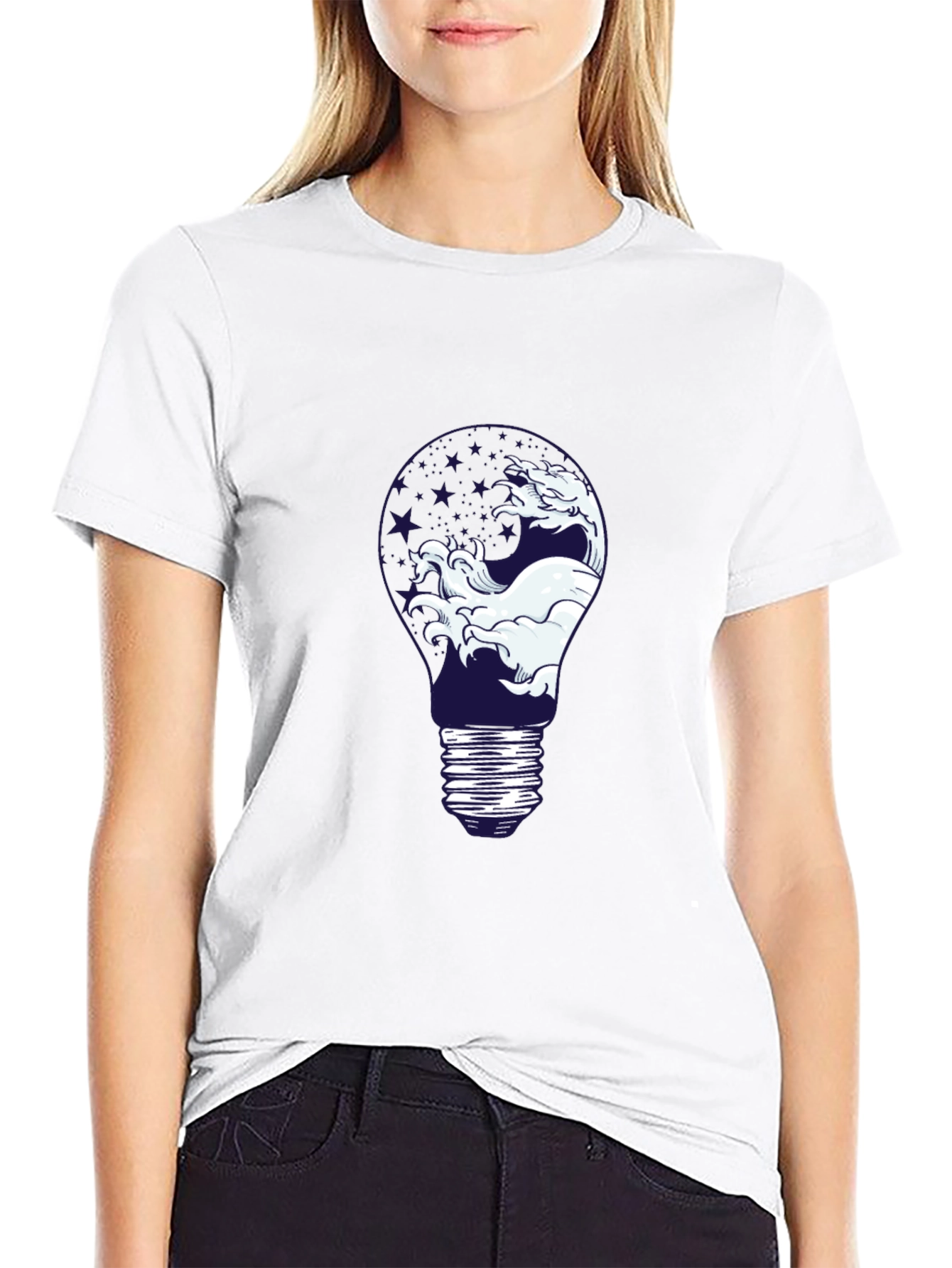 Wave Lightbulb Graphic Tee - Black Cotton