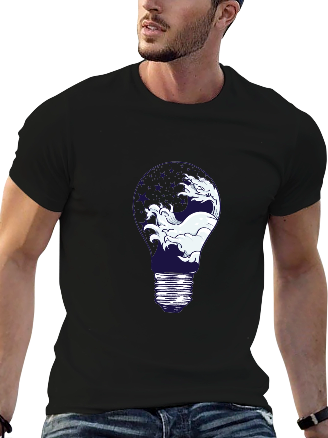 Wave Lightbulb Graphic Tee - Black Cotton