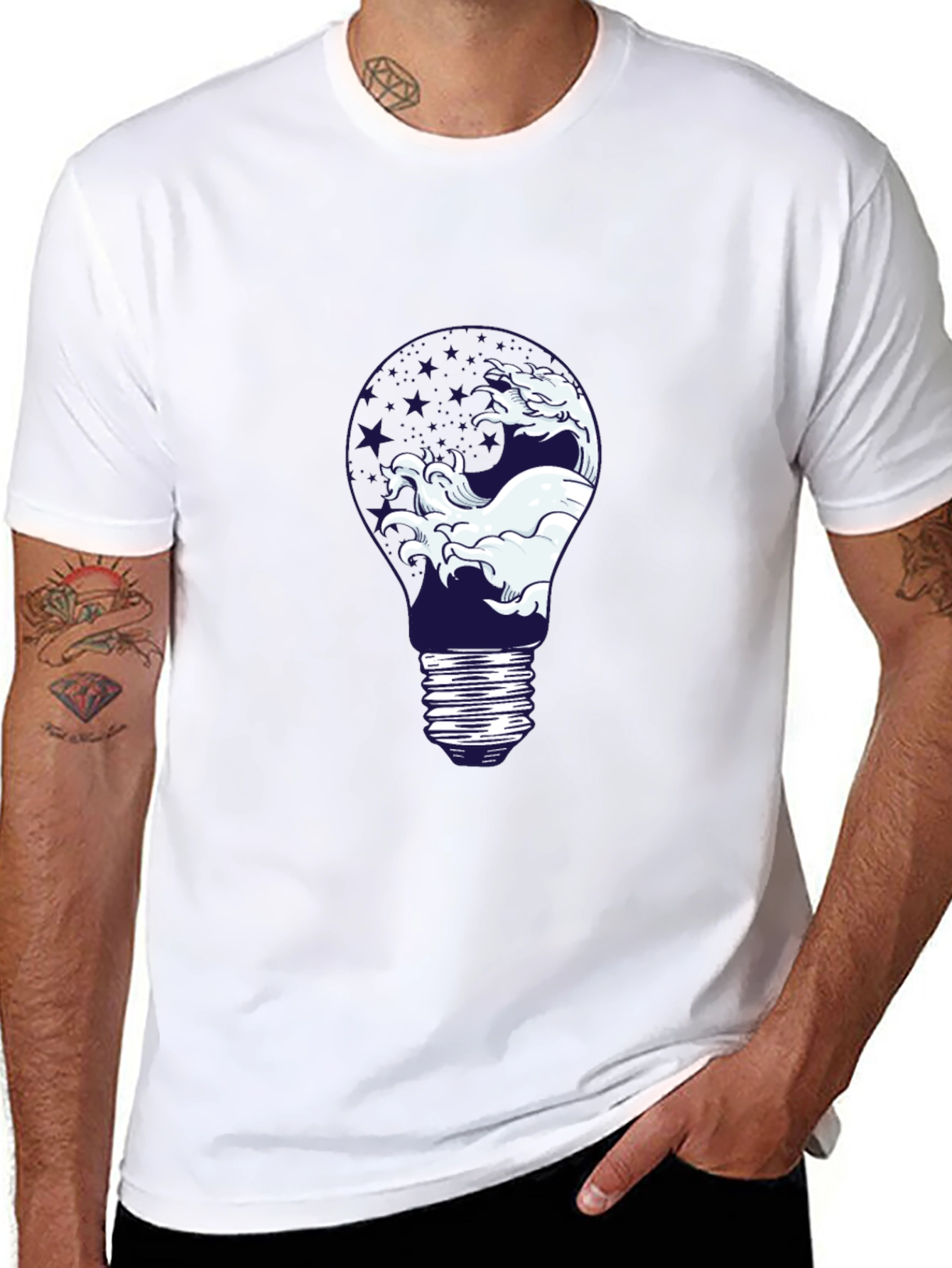 Wave Lightbulb Graphic Tee - Black Cotton