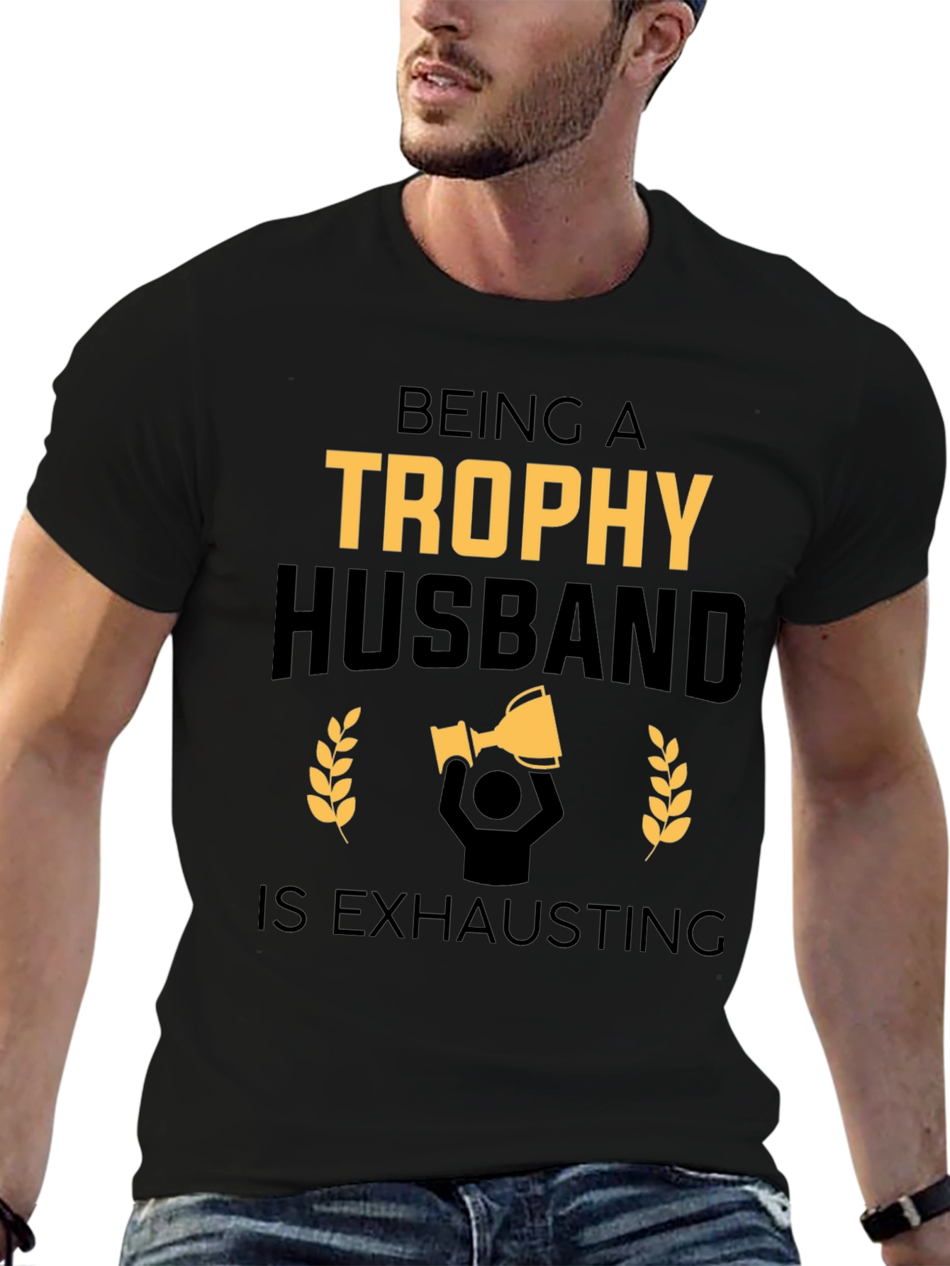 Trophy Husband Funny Black Graphic Tee