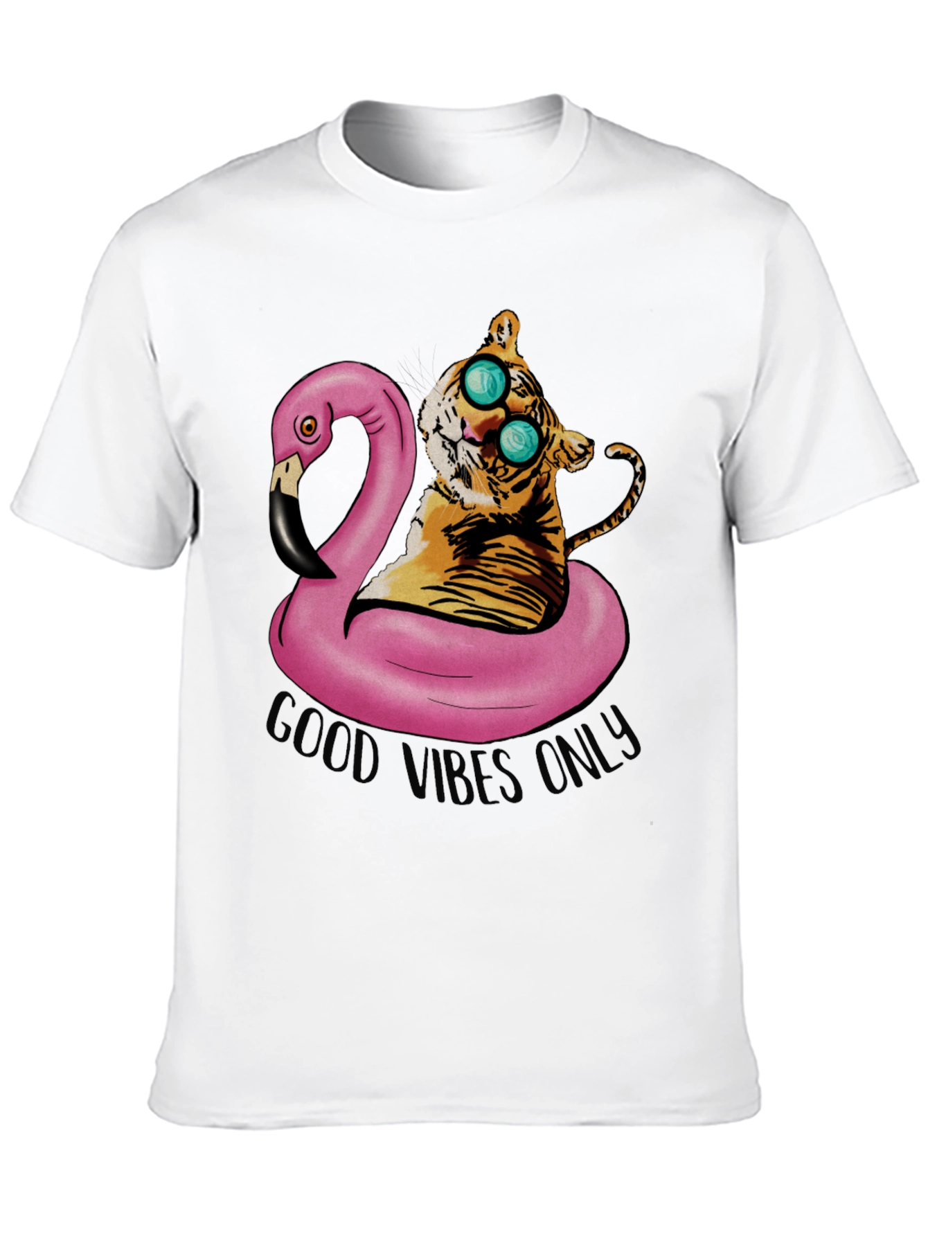 Tiger on Flamingo Float T-Shirt - Good Vibes Only