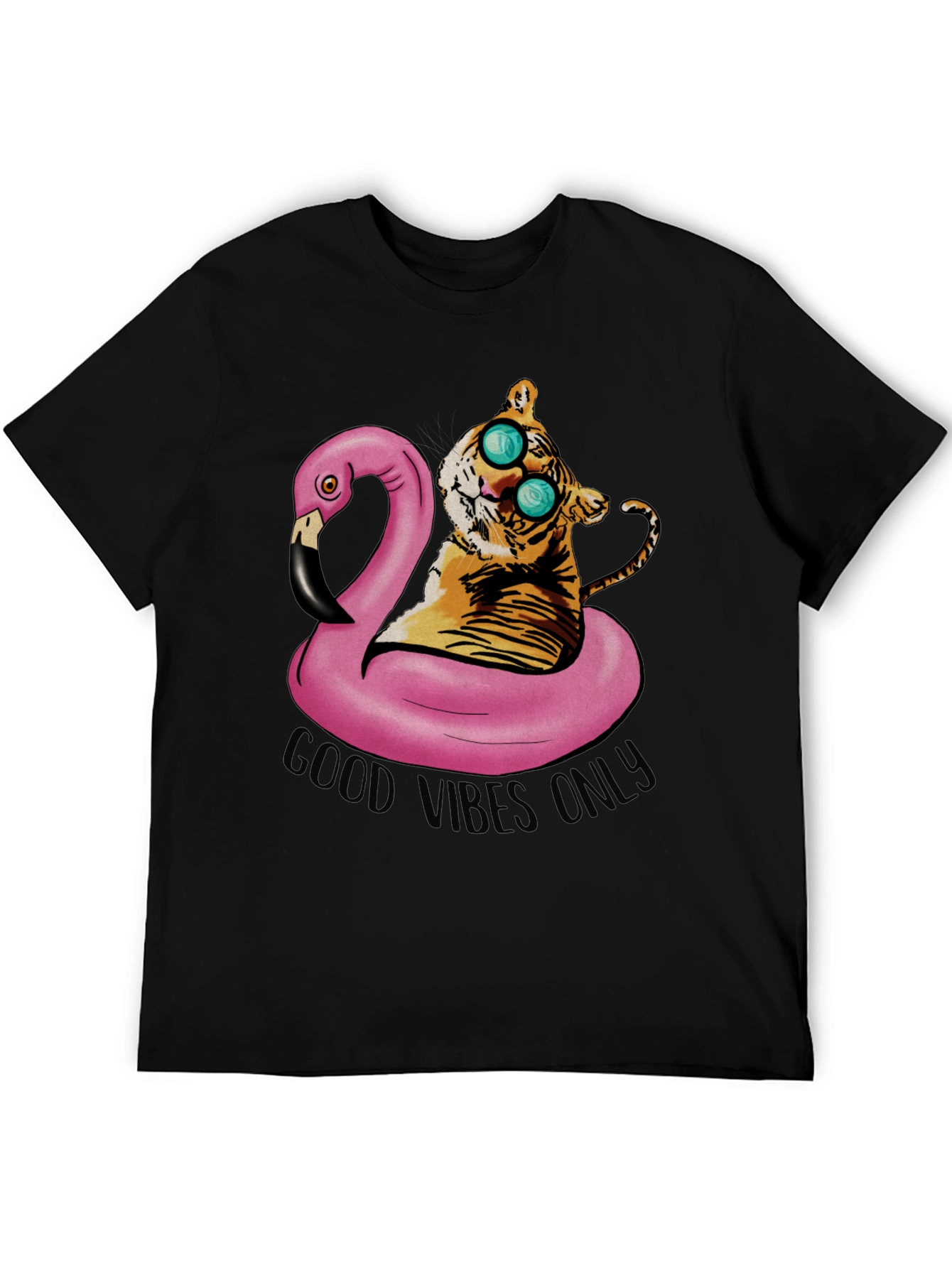 Tiger on Flamingo Float T-Shirt - Good Vibes Only
